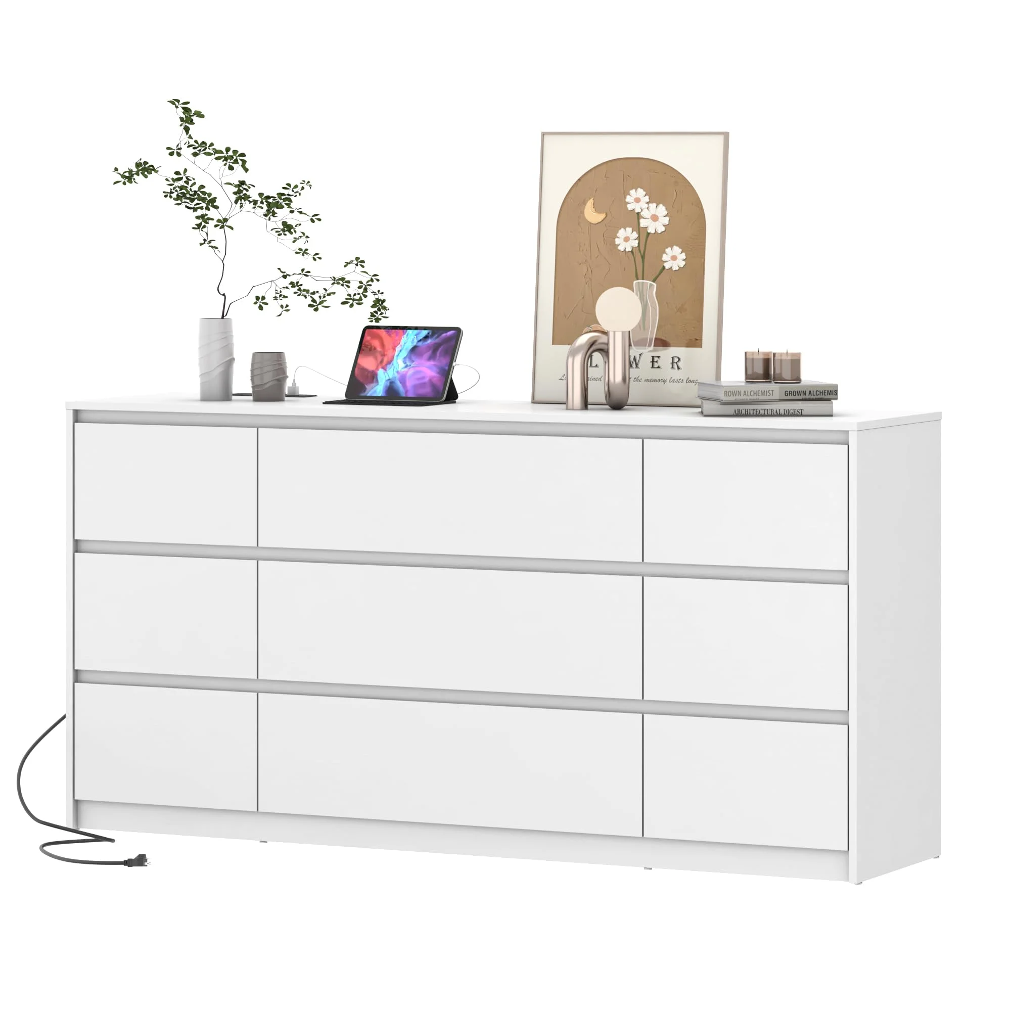 ChVans Black 9 Drawers Dresser with Charging Station, 63" Long Modern Dresser with 9 Drawers for Bedroom, Large Wood Chest of Drawers Handle Free, Dresser for Bedroom, Living Room, Hallway - Image 22