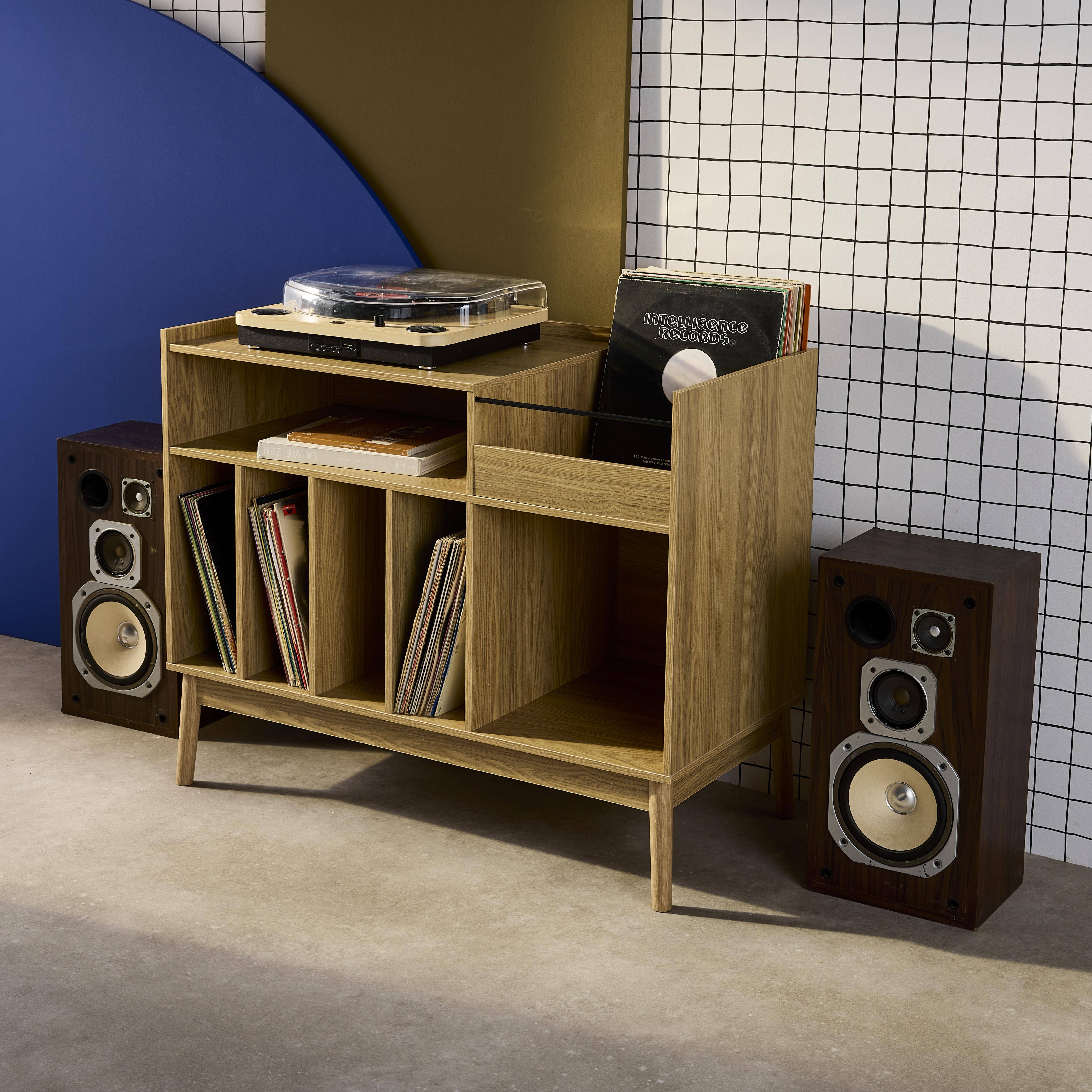 Dune - Mueble vinilo vintage con decoración madera, 100cm