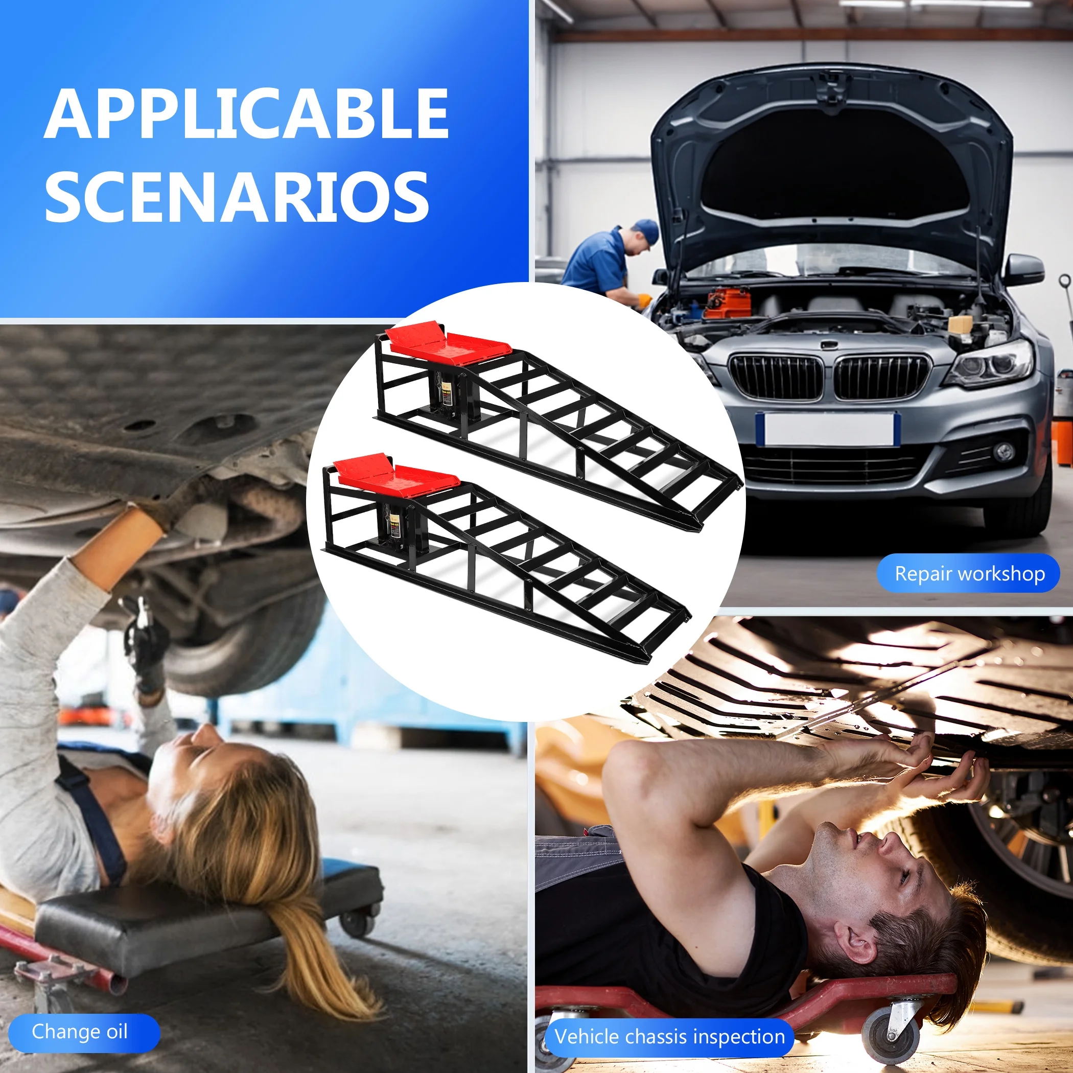 Lafati 2-Pack Hydraulic Car Ramps: Heavy-Duty Vehicle Ramps with 5T / 10000lbs Jack Load Capacity, Portable Design for Effortless Oil Changes and Car Lifts - Image 13
