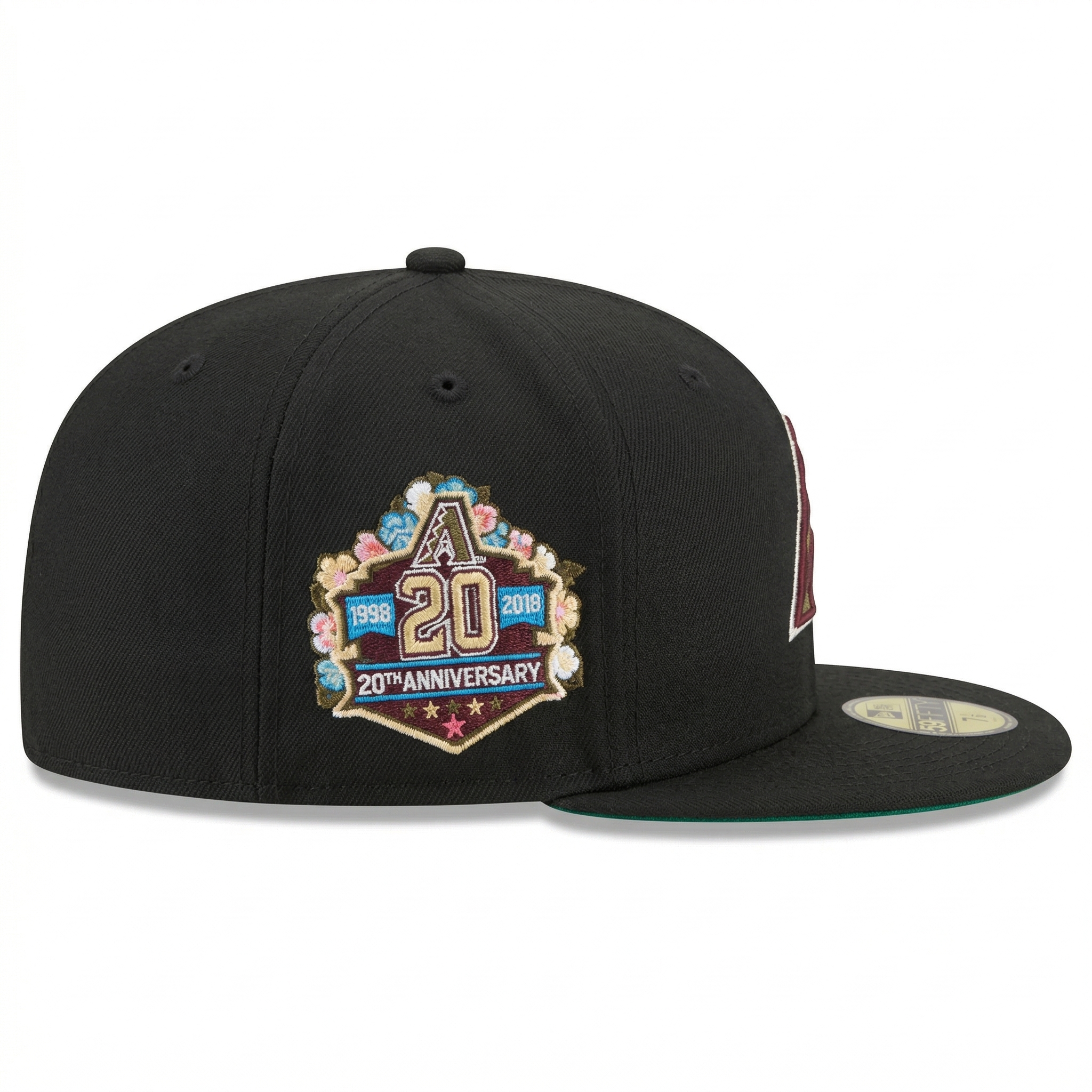 Arizona Diamondbacks Black Custom 20th Anniversary Floral Patch Fitted Cap with Green Underbrim - SEVEN HATS - SEVEN HATS