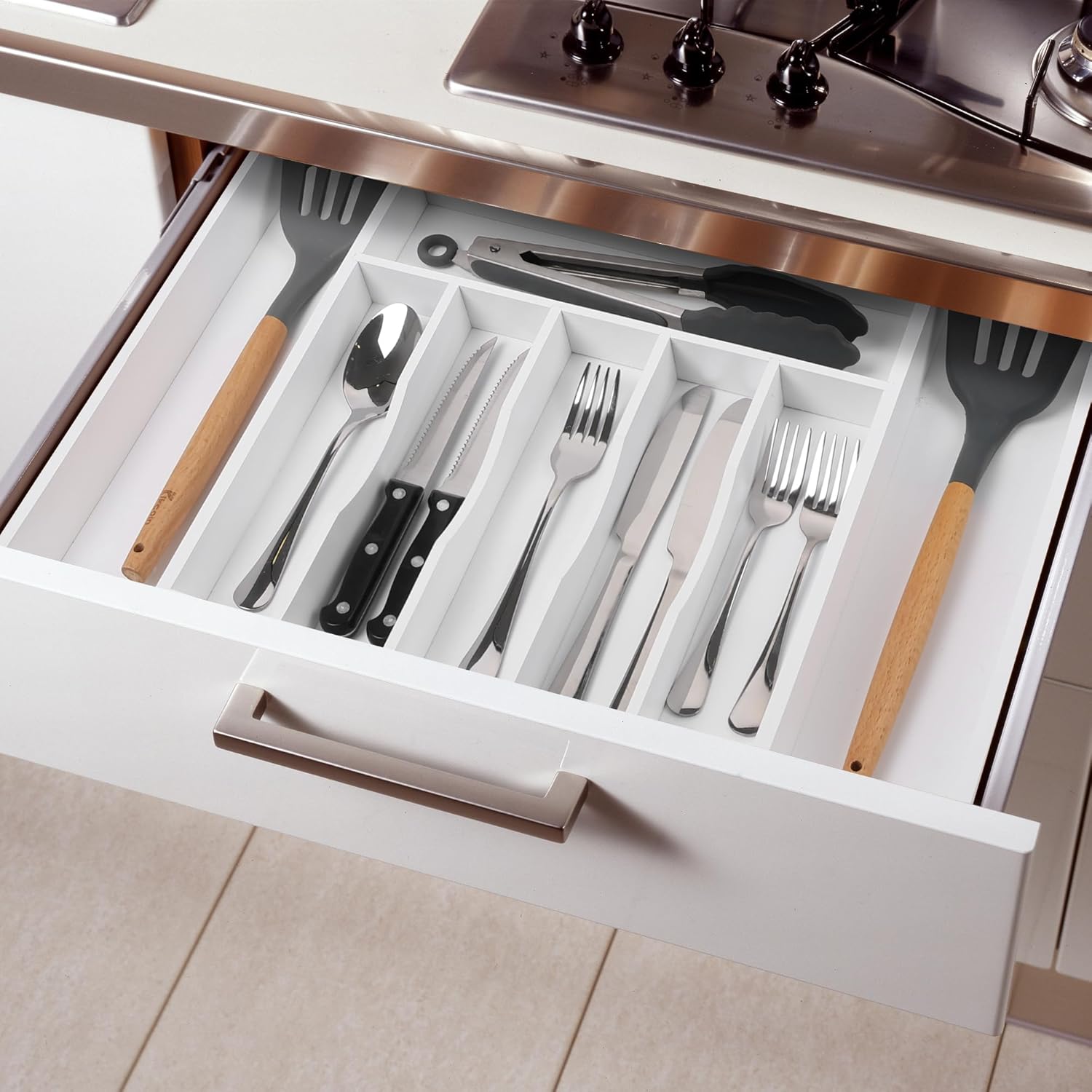 Large Premium Bamboo Silverware Organizer - Expandable Drawer Organizer & Utensil Organizer - 17