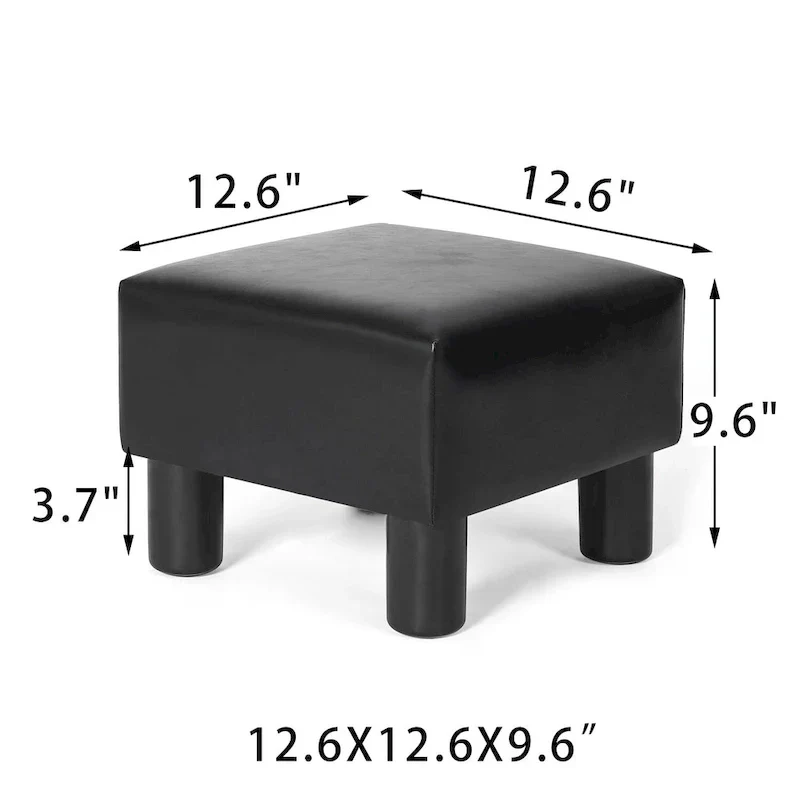 Square Footrest Stool with Upholstered Seat and Wooden Legs