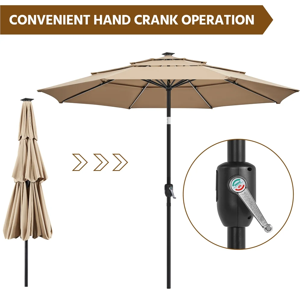 Renwick 10 Ft Outdoor Patio Parasol with Color-Changing LED Strip, Tan - Image 7