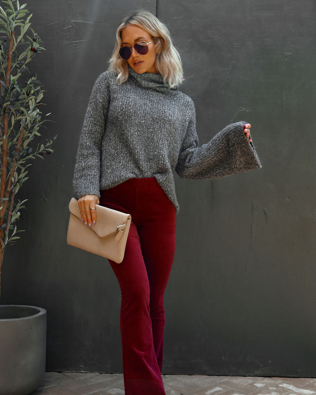 Warmest Wishes Knit Cowl Neck Bell Sleeve Sweater - Grey - SALE - Se7enfashion