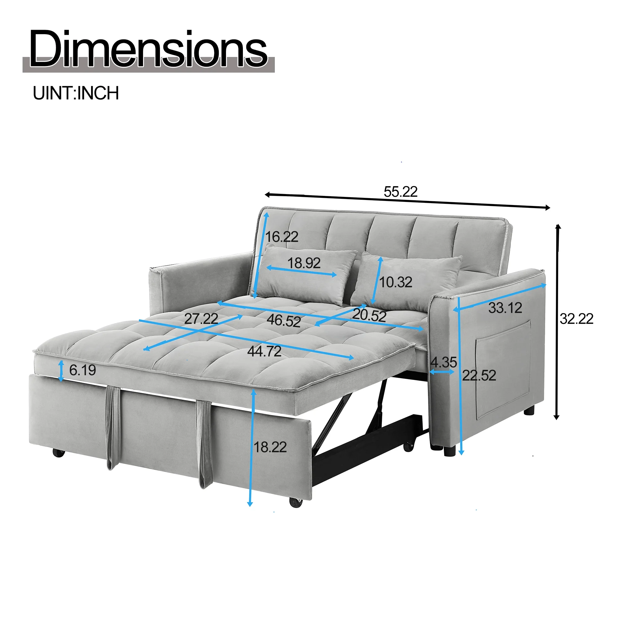 Convertible Sofa Bed,3-in-1 Sleeper Sofa with Pull Out Bed,Sleeper Futon Couch Loveseat with Adjsutable Backrest and Pillows for Living Room,Gray - Image 21