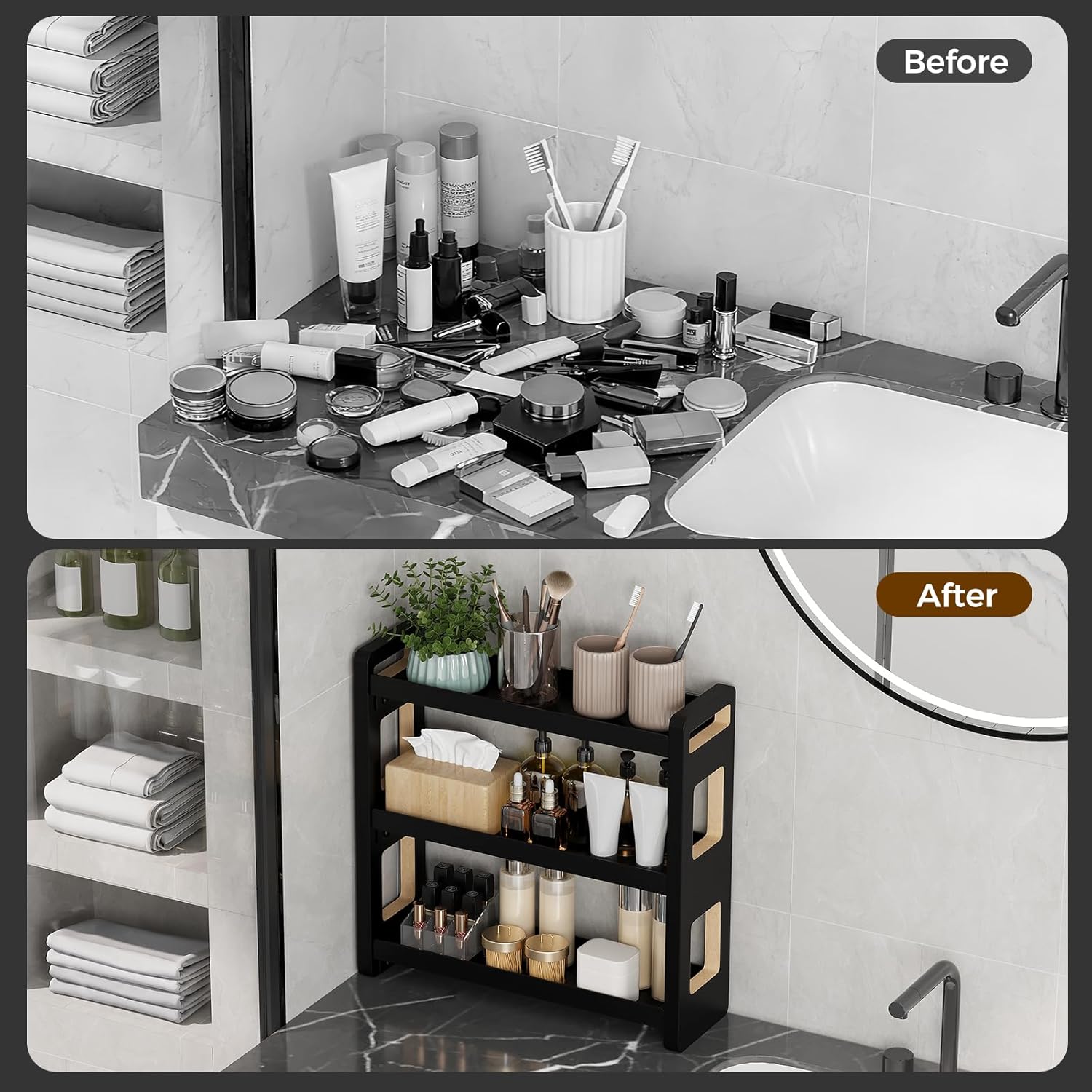 Bathroom Counter Organizer,Bathroom Counter Shelf,Bathroom Organizers,Under Sink Organizer,Cologne Organizer For Men,Cologne Cabinet,Spice Rack Organizer for Cabinet,Gifts(Black 3 Tier)