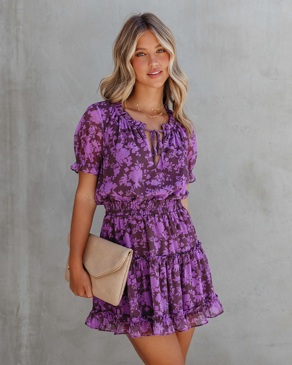 Braylin Floral Ruffle Tiered Mini Dress - Purple - FINAL SALE - Se7enfashion