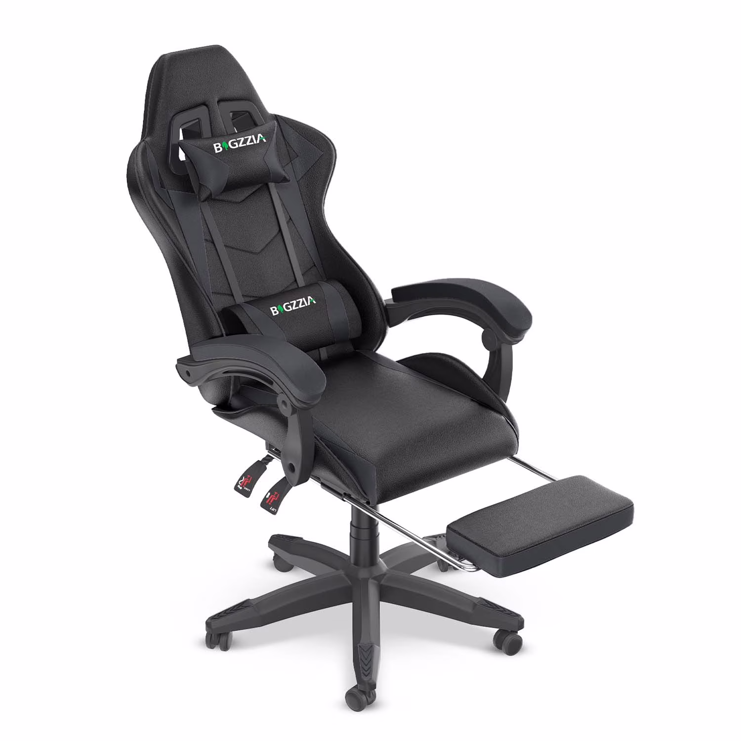 Bigzzia Gaming Chair Office Chair, Ergonomic Game Chair with Height Adjustable Headrest and Lumbar Support for Adults Teens, Black & White - Image 7