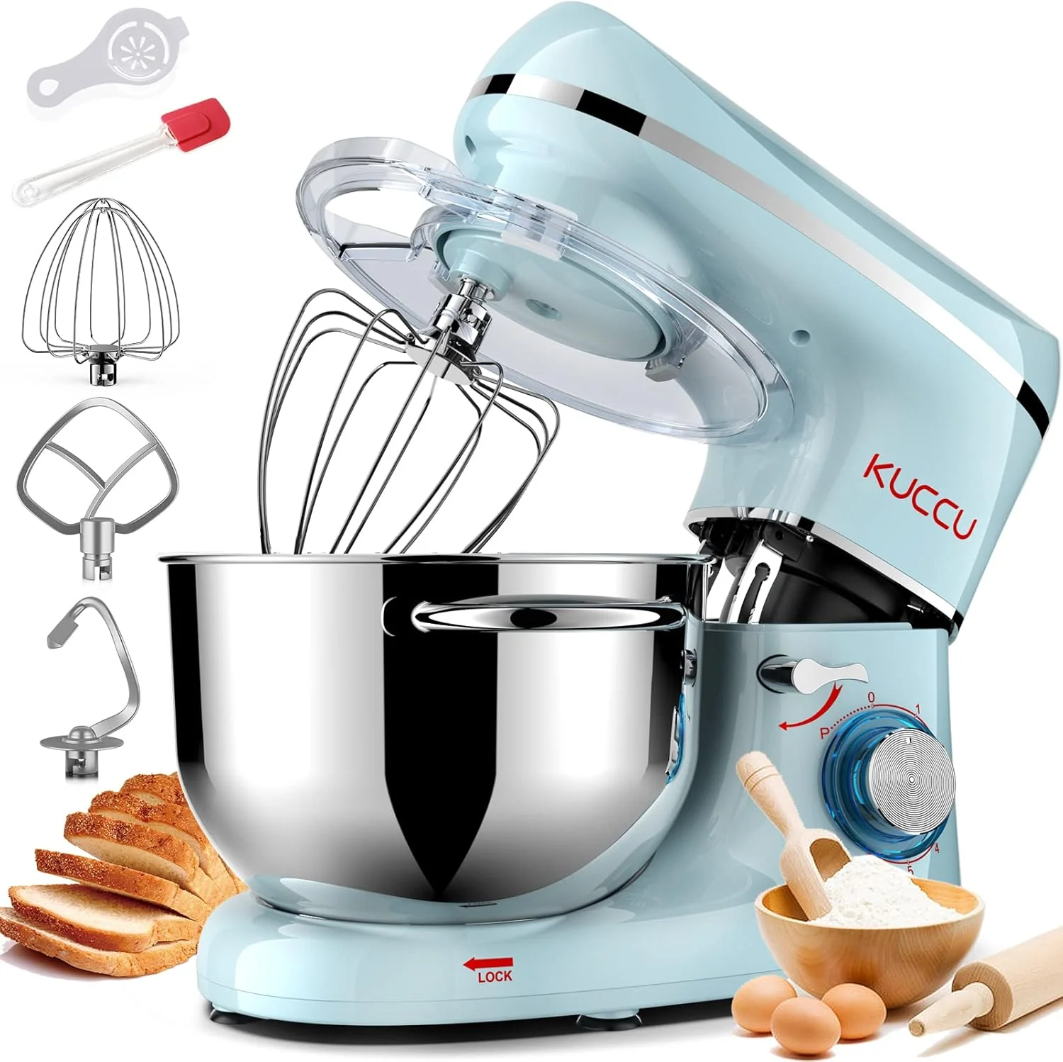 Stand Mixer 6.5 Qt 660W 6-Speed Tilt-Head Food Dough Mixer, Kitchen Electric Mixer with Stainless Steel Bowl,Dough Hook,Whisk, Beater, Egg white separator