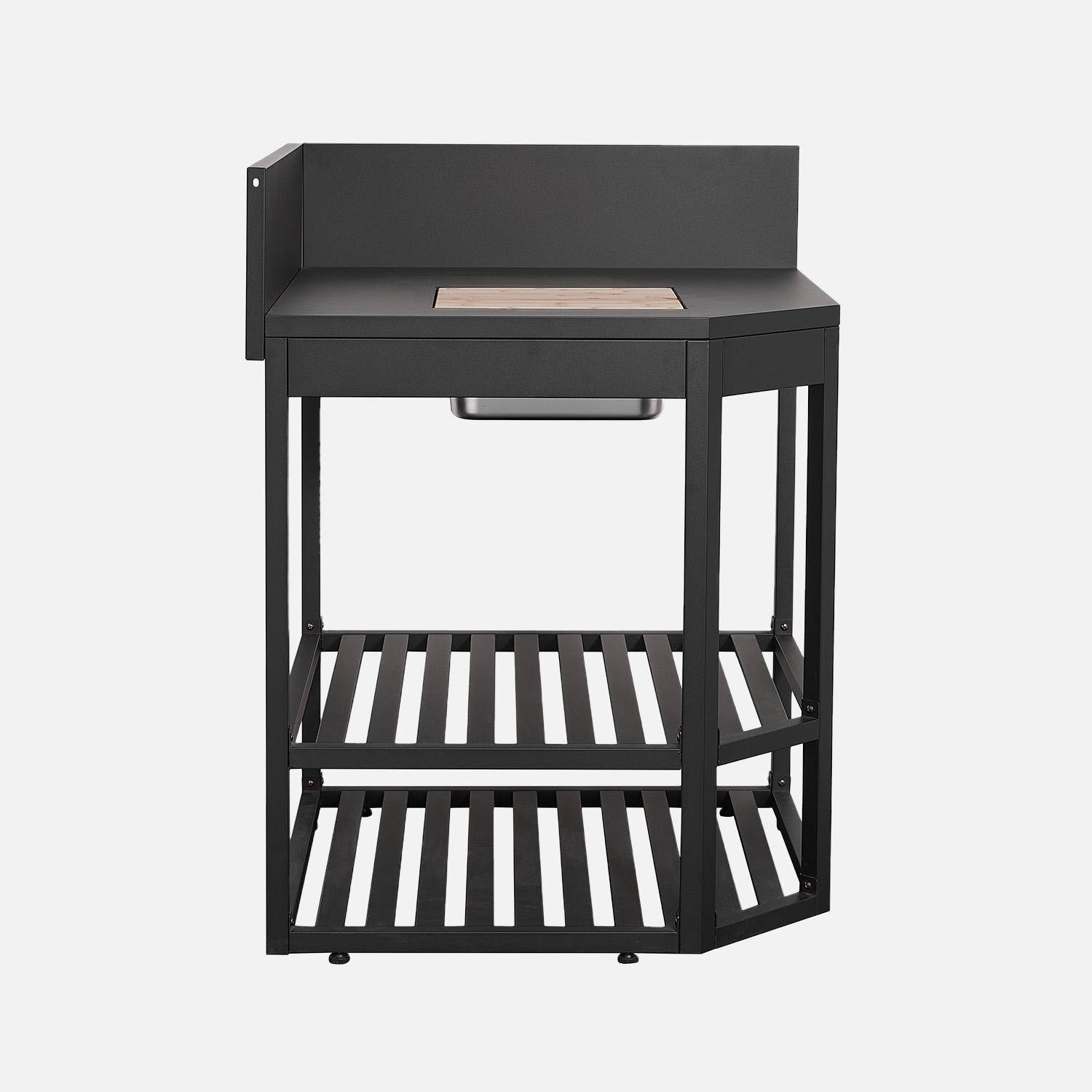 Thira - Cocina exterior de acero con cubitera y tabla de madera, 80cm