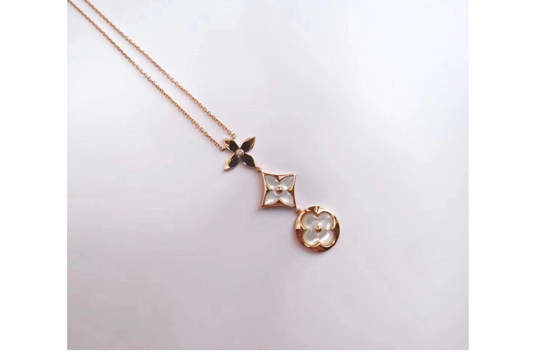 Louis Vuitton White Mother of Pearl 3 Blossom Flowers Necklace - Original Replica Club