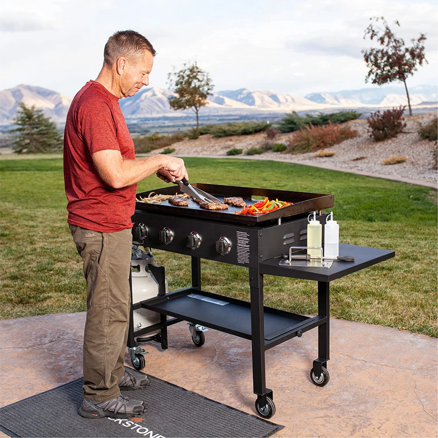 36 Inch Gas Griddle Cooking Station 4 Burner Flat Top Gas Grill Propane Fuelled Restaurant Grade Professional 36- Outdoor Griddle Station with Side Shelf (1554) - Image 5