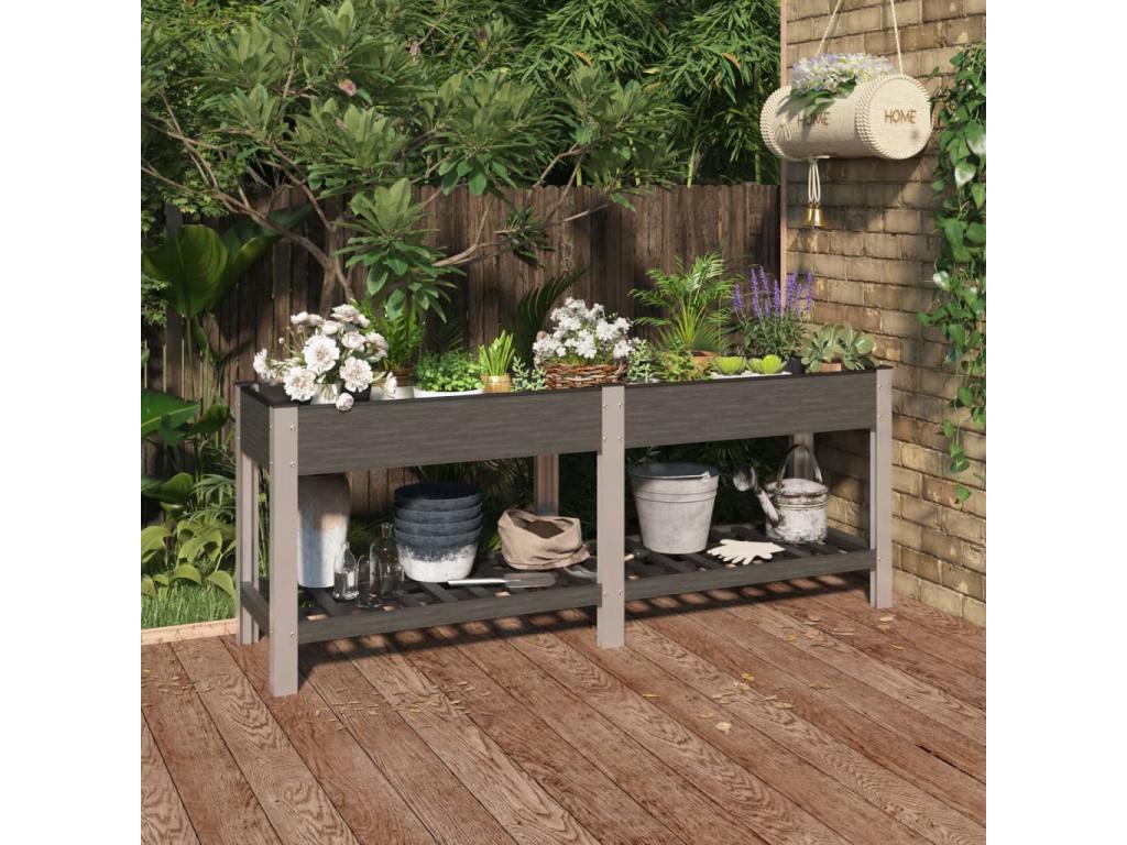 Arriate de jardín con estante WPC gris 200x50x75 cm