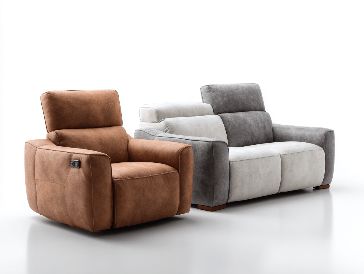 Conjunto de sillón reclinable eléctrico y sofá de dos plazas fijo – microfibra marrón/ gris y beige