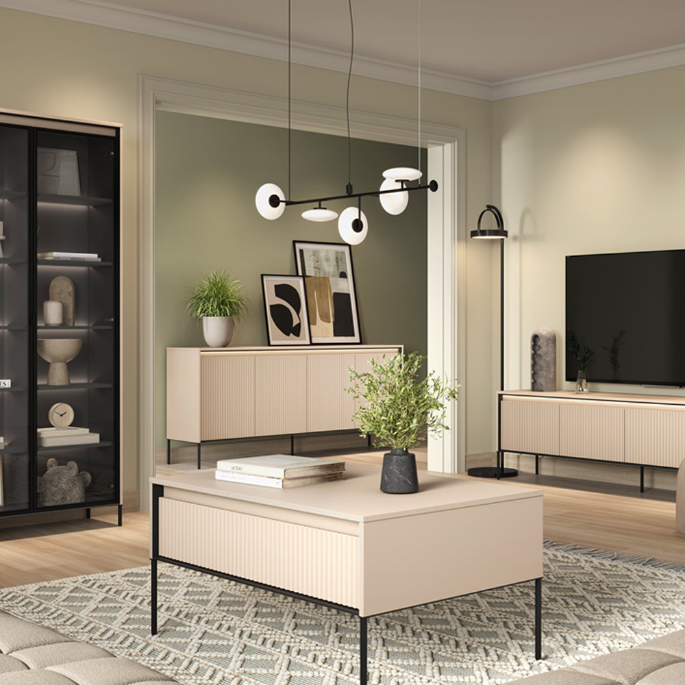 by fonQ Brive Vitrinekast met Verlichting H 196 x B 92 cm - Zand