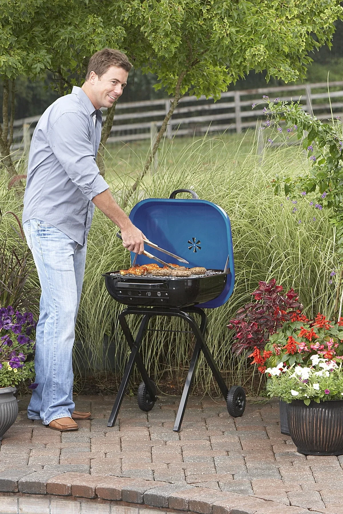 Americana Walk-A-Bout Portable Charcoal Grill in Blue - Image 2