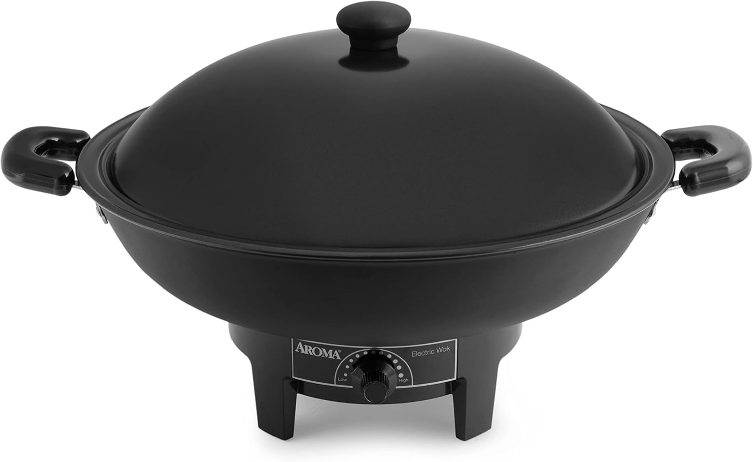 Aroma Housewares AEW-306 Electric Wok with Tempered Glass Lid Easy Clean Nonstick, Cooking Chopsticks, Tempura and Steaming Racks, Professional Model, Black