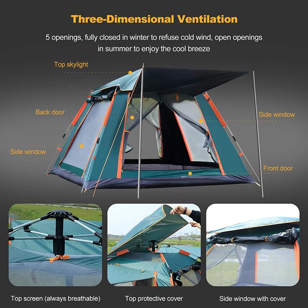 4 Person Family Camping Tent 4 Season Waterproof Anti-UV Windproof Tents Family - Image 11