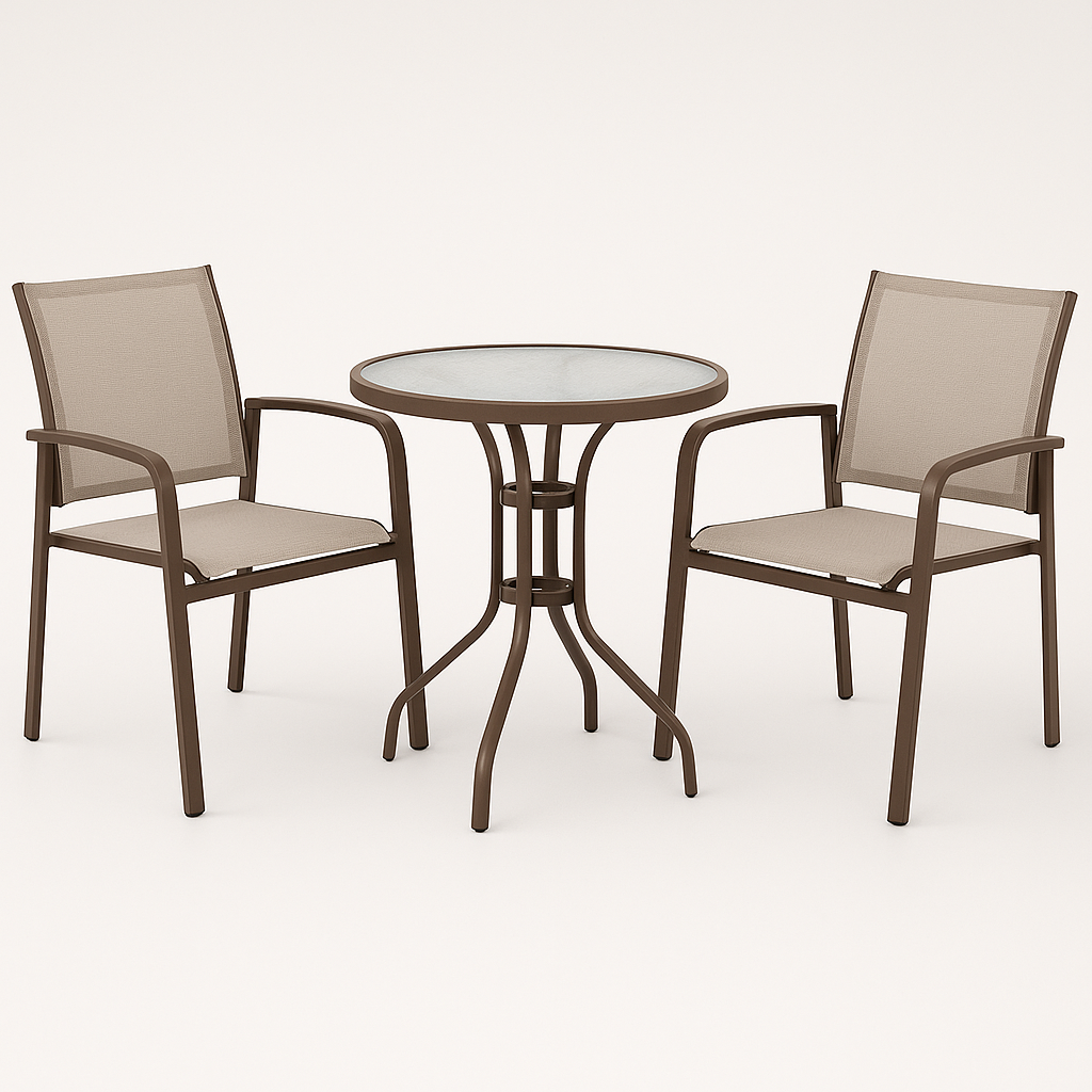 Conjunto de comedor de jardín 2 plazas marrón aluminio exterior