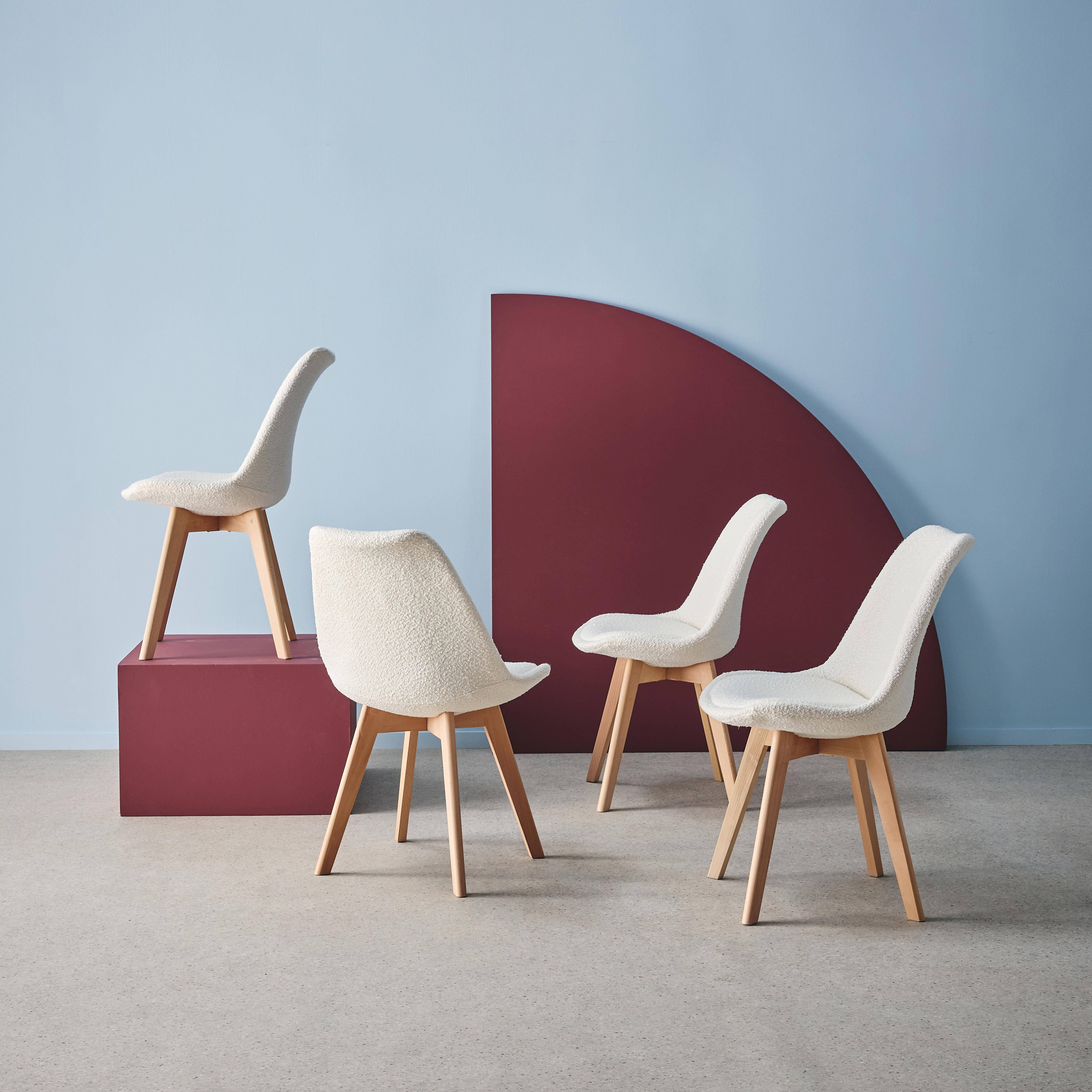 Nils borreguito - Silla escandinava de madera de haya y borreguito texturizada, set de 4