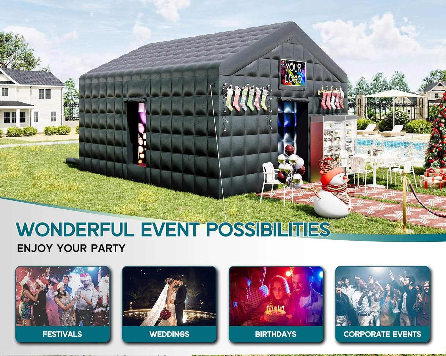Jocisland 20x16x14 ft Large Black Inflatable Night Club Tent for Adults with 2 Side Doors, Inflatable Nightclub with Logo Area Gazebo Event House - Image 2