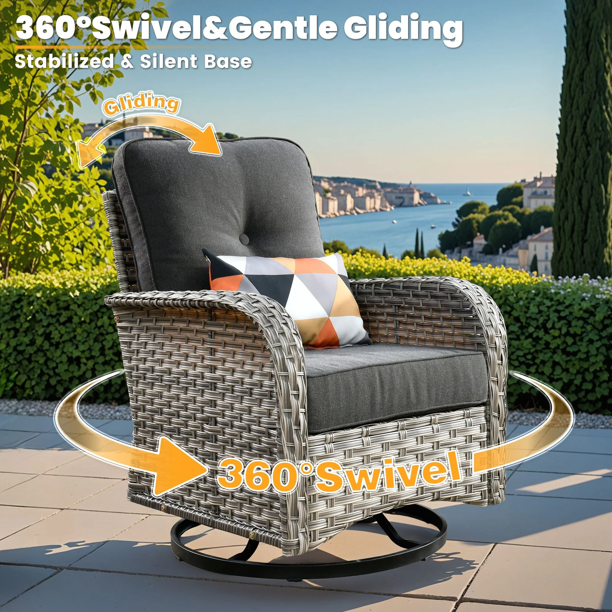 Vcatnet Outdoor Patio Furniture Sets 10 Pieces Sectional Sofa Wicker Conversation Set with Swivel Glider Chairs and Solar Powered Coffee Table for Porch,Backyard,Gray - Image 51