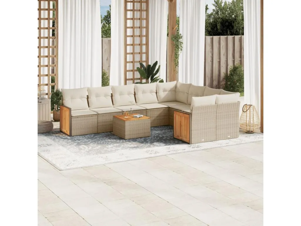 Juego de sofás jardín con cojines beige 10 pzas ratán sintético 86231BFDL
