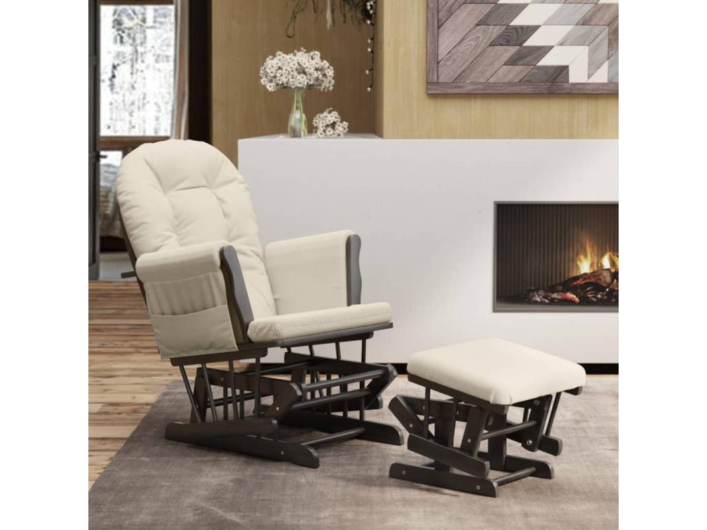 Sillón de lactancia con taburete tela blanco crema