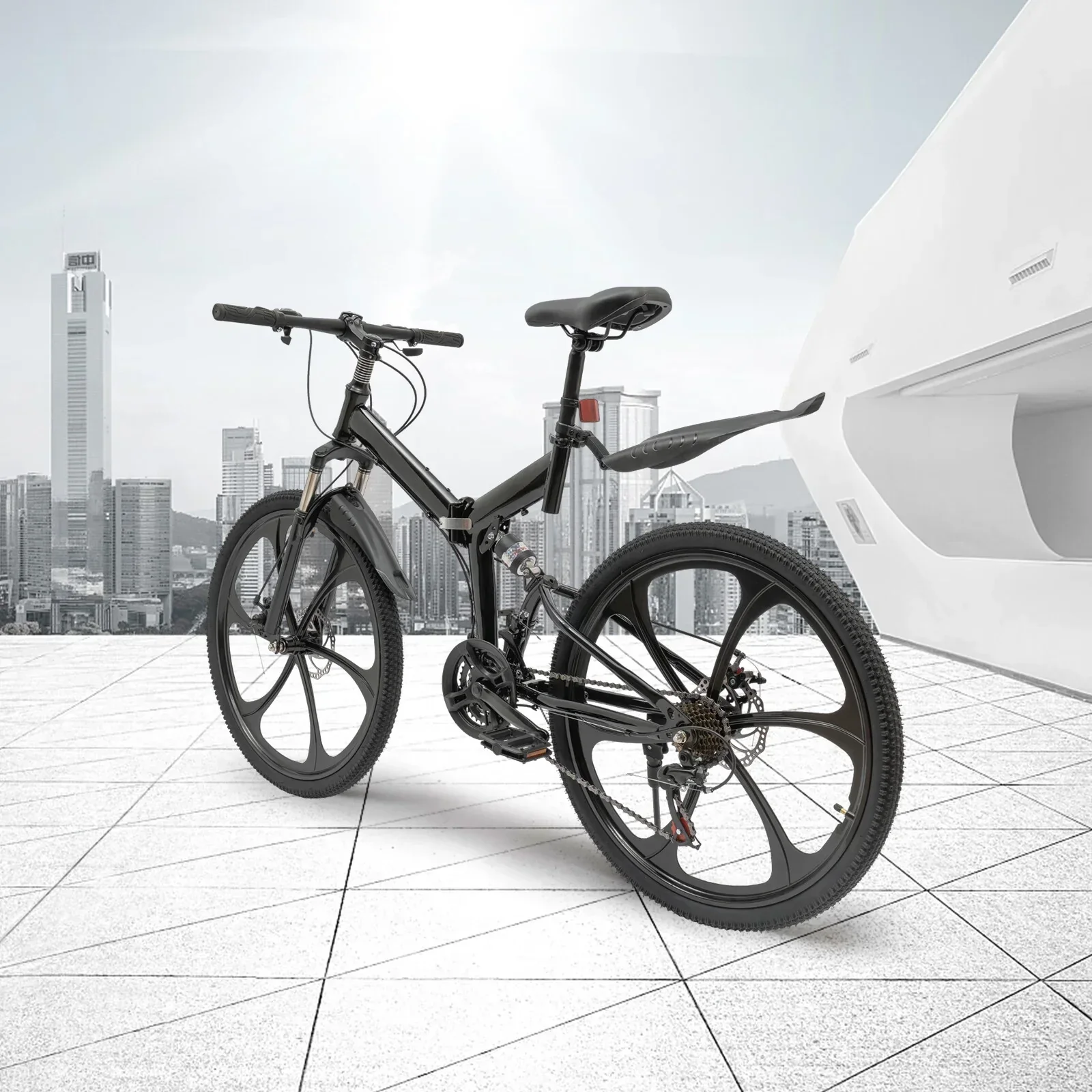 Aiqidi 26 Inch 21 Speed Full Suspension Folding Mountain Bike, Black - Image 4 Aiqidi 26 Inch 21 Speed Full Suspension Folding Mountain Bike, Black - Image 4