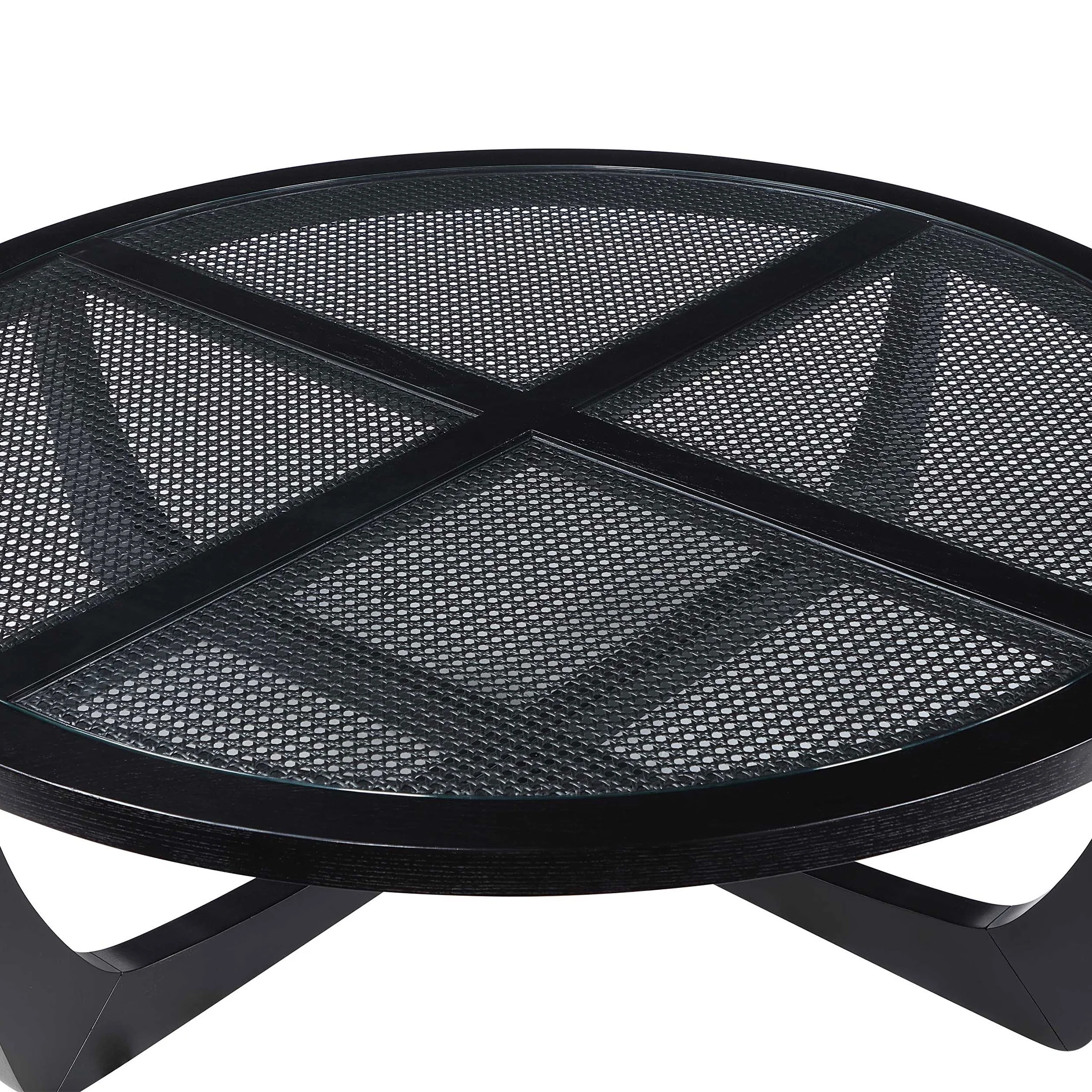 Beautiful by Drew Barrymore Round Rattan and Glass Top Coffee Table, Black - Image 6