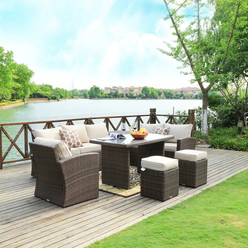 WAYFAIR Wicker 8 - Person Garden Lounge Set With Cushions