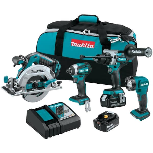 18V LXT Lithium - Ion Brushless Cordless Combo Kit (Hammer Drill/ Impact Driver/ Circular Saw/ Flashlight) 5.0ah