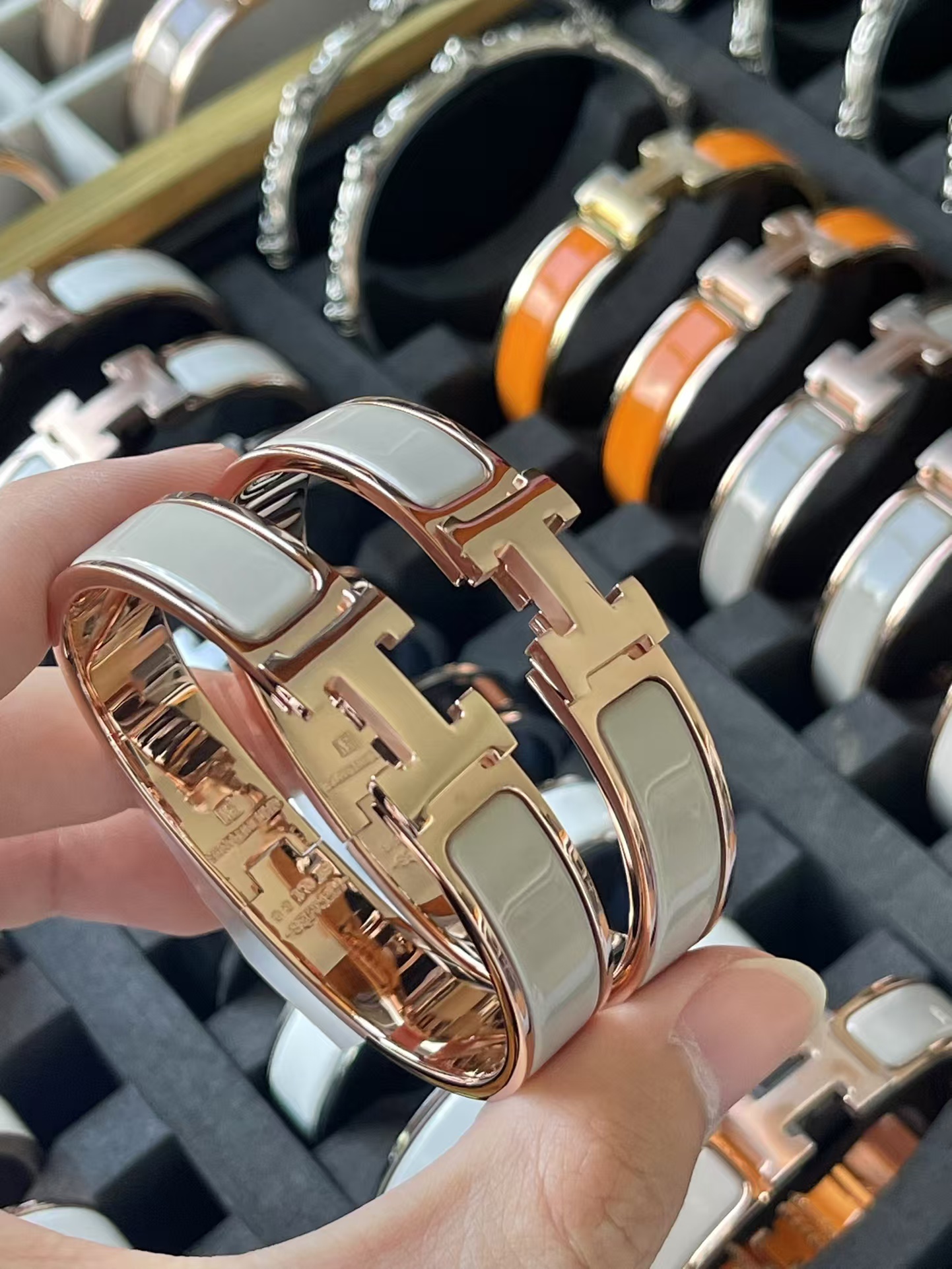 Hermes Wide H Enamel Bangle Bracelet - Original Replica Club