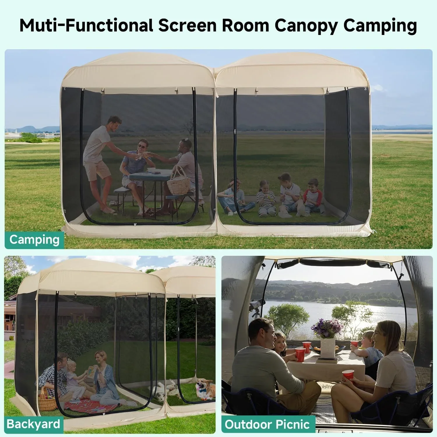 Screen gazebo sleeps 6-10-15 people Igloo-style canopy tent mosquito net on the sides Perfect