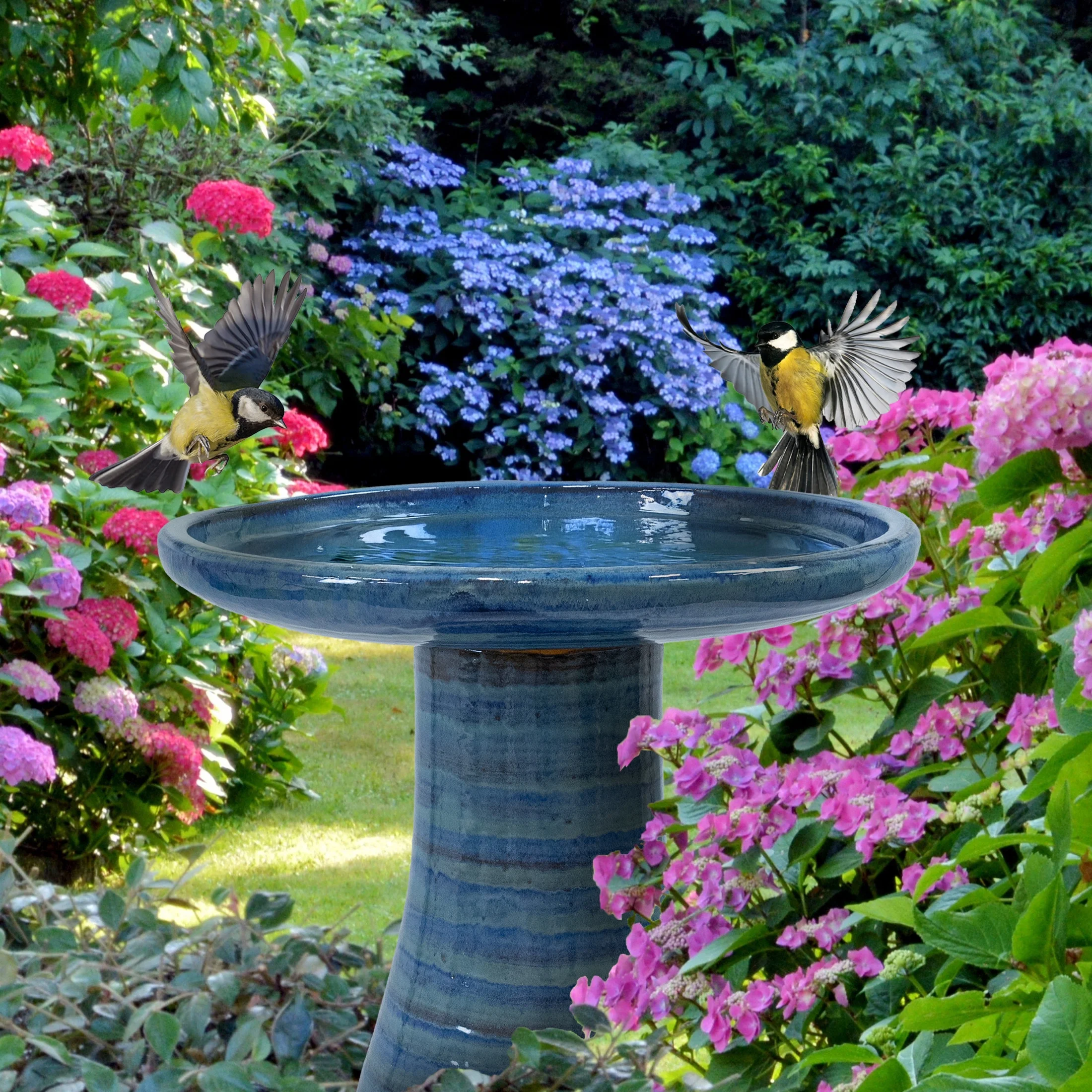 Sunnydaze Freestanding Ceramic Outdoor Bird Bath, Glazed, UV-Resistant Galaxy Blue Finish - Image 23