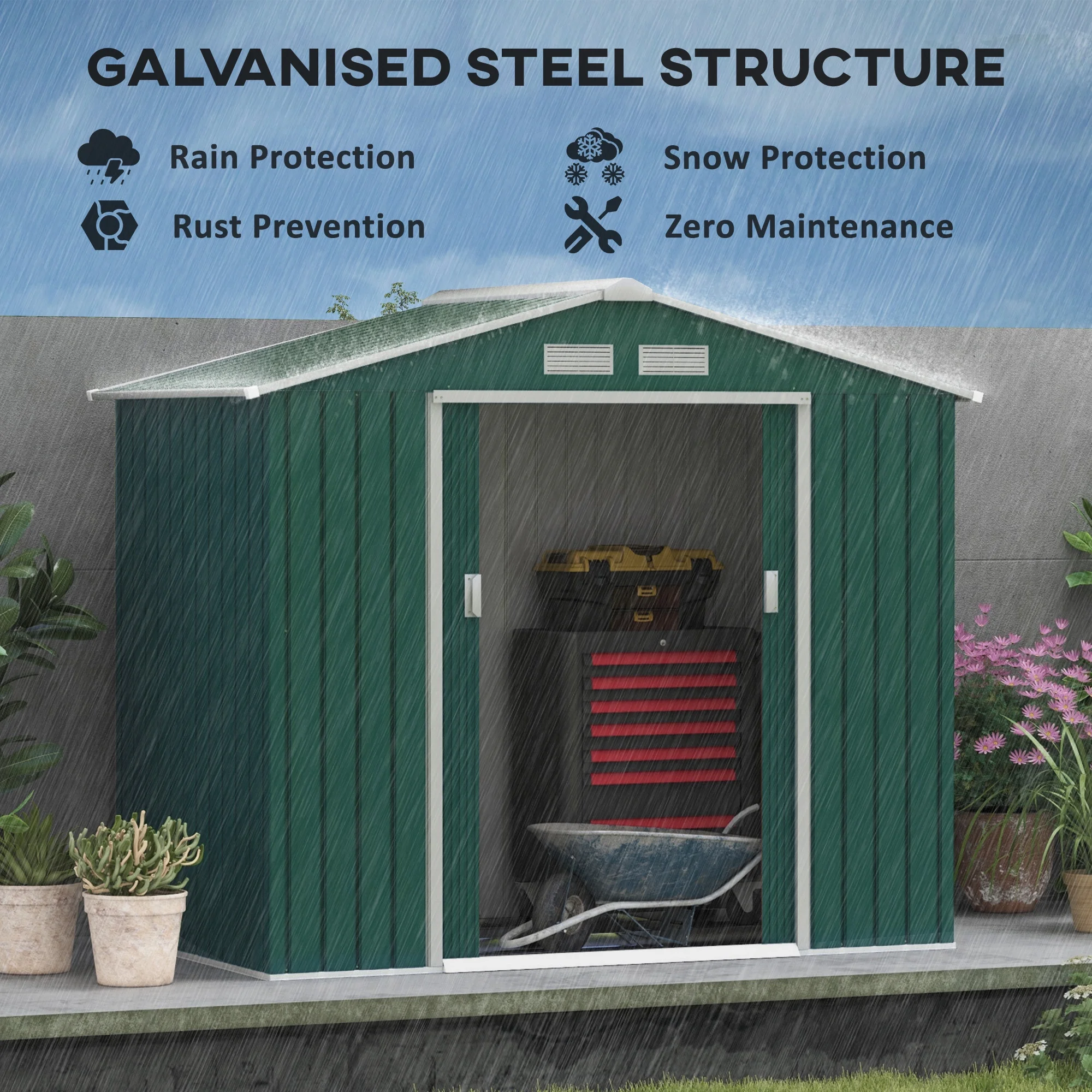 Outsunny 7' x 4' Metal Storage Shed Organizer, Garden Tool House with 4 Vents and 2 Sliding Doors for Backyard, Patio, Garage, Lawn, Dark Gray - Image 36