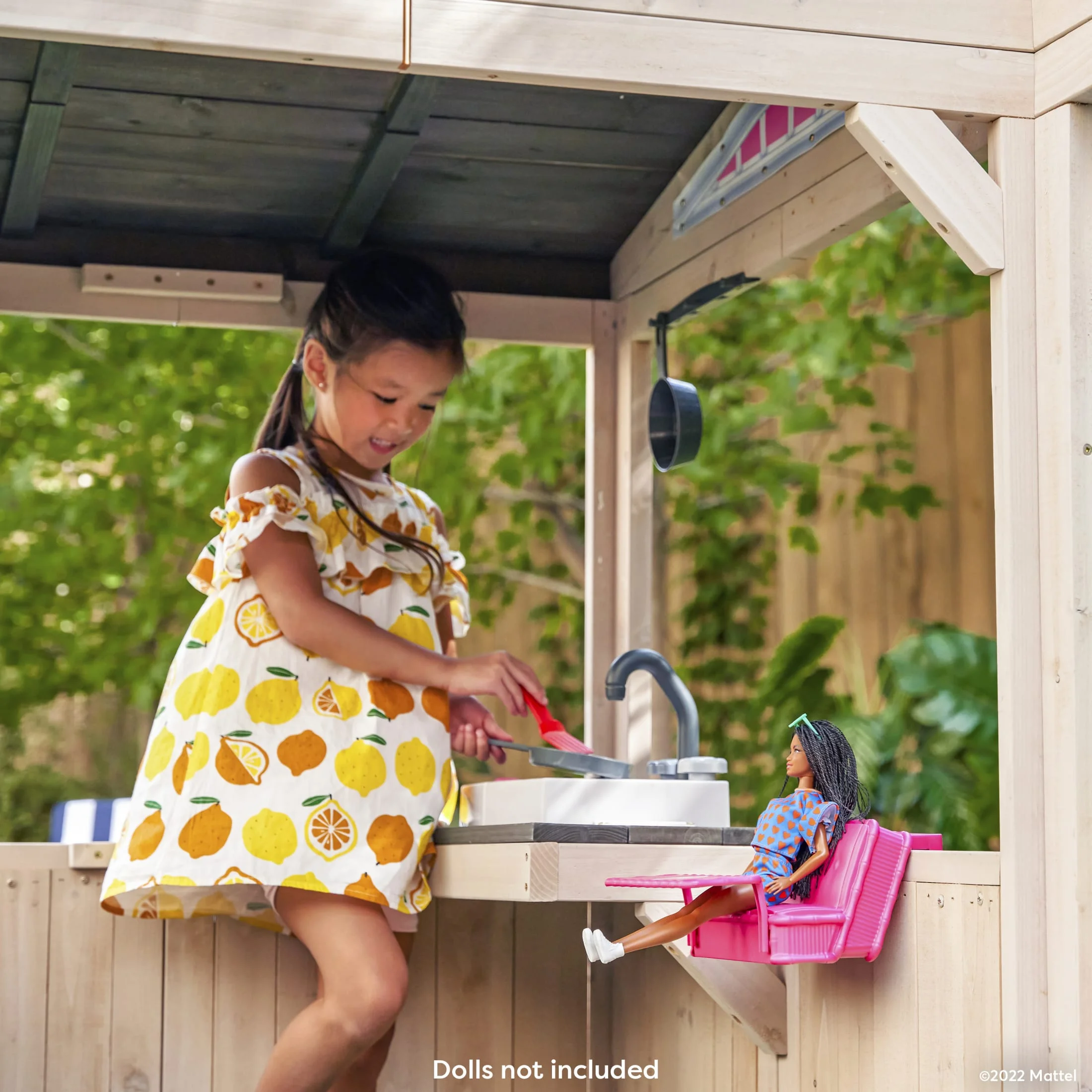 KidKraft Barbie™ Seaside Wooden Outdoor Playhouse with Attachable Doll Table and Chairs - Image 6