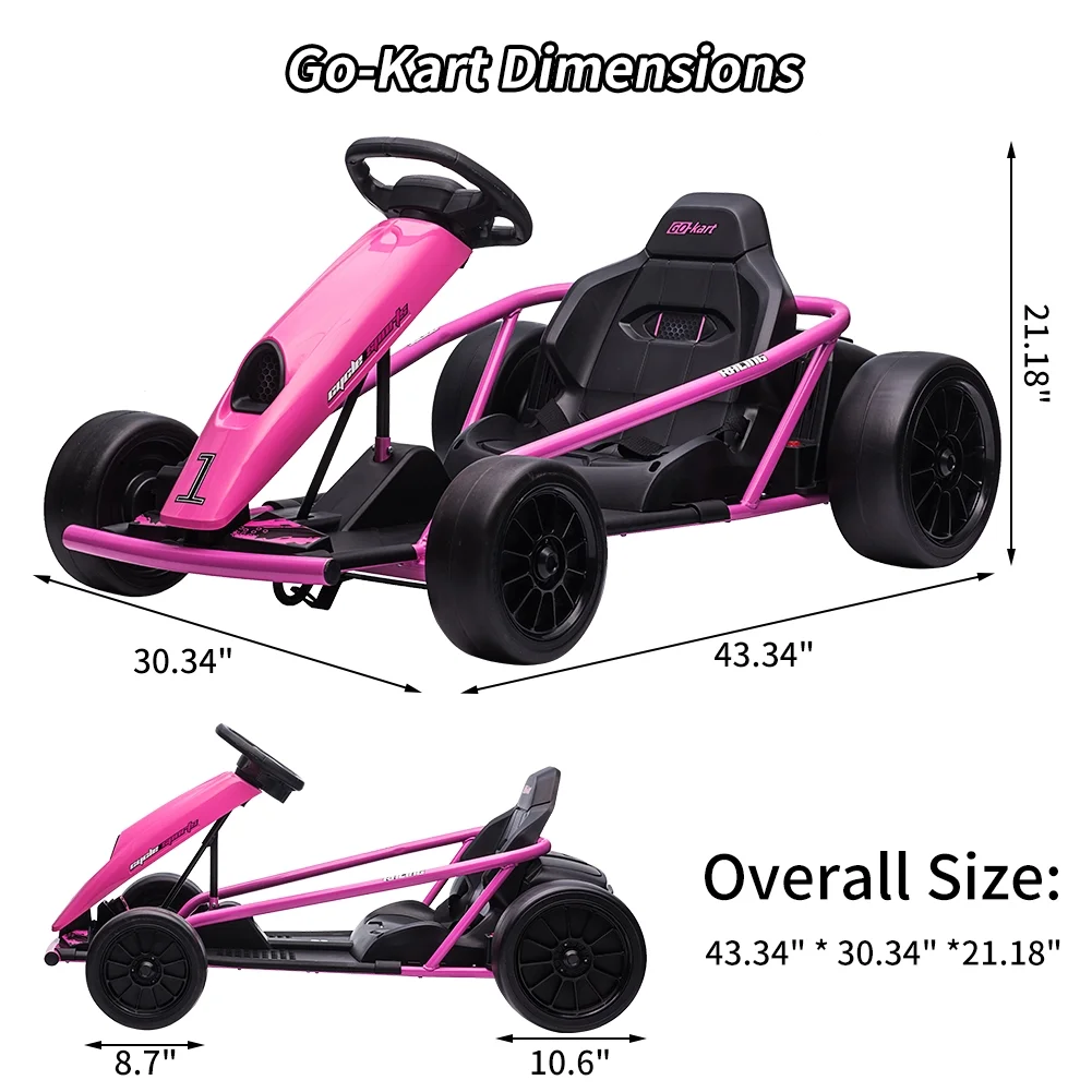 Kojooin Go Kart for Kids,24V Battery 300WX2 Motors Pedal On Foot Go Cart,8MPH High Speed Drifting Car with Slow Start Function,Rose red - Image 9