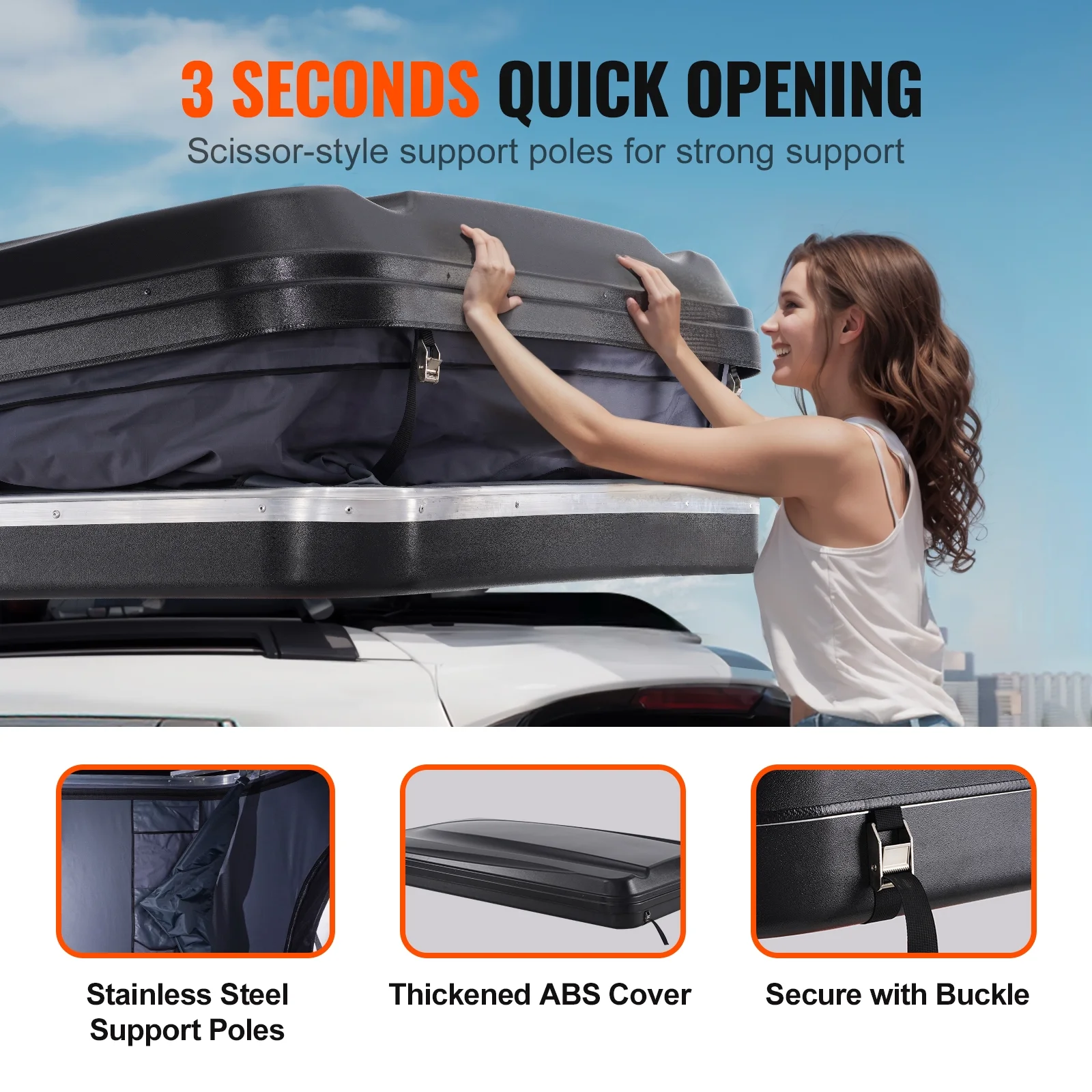 KFFKFF Hard Shell Rooftop Tent, Naturnest Model for 2-3 People, Includes Thick Mattress and Telescopic Ladder, Waterproof and Windproof, Suitable for Jeep, SUV, Van, and Pickup Trucks - Image 3