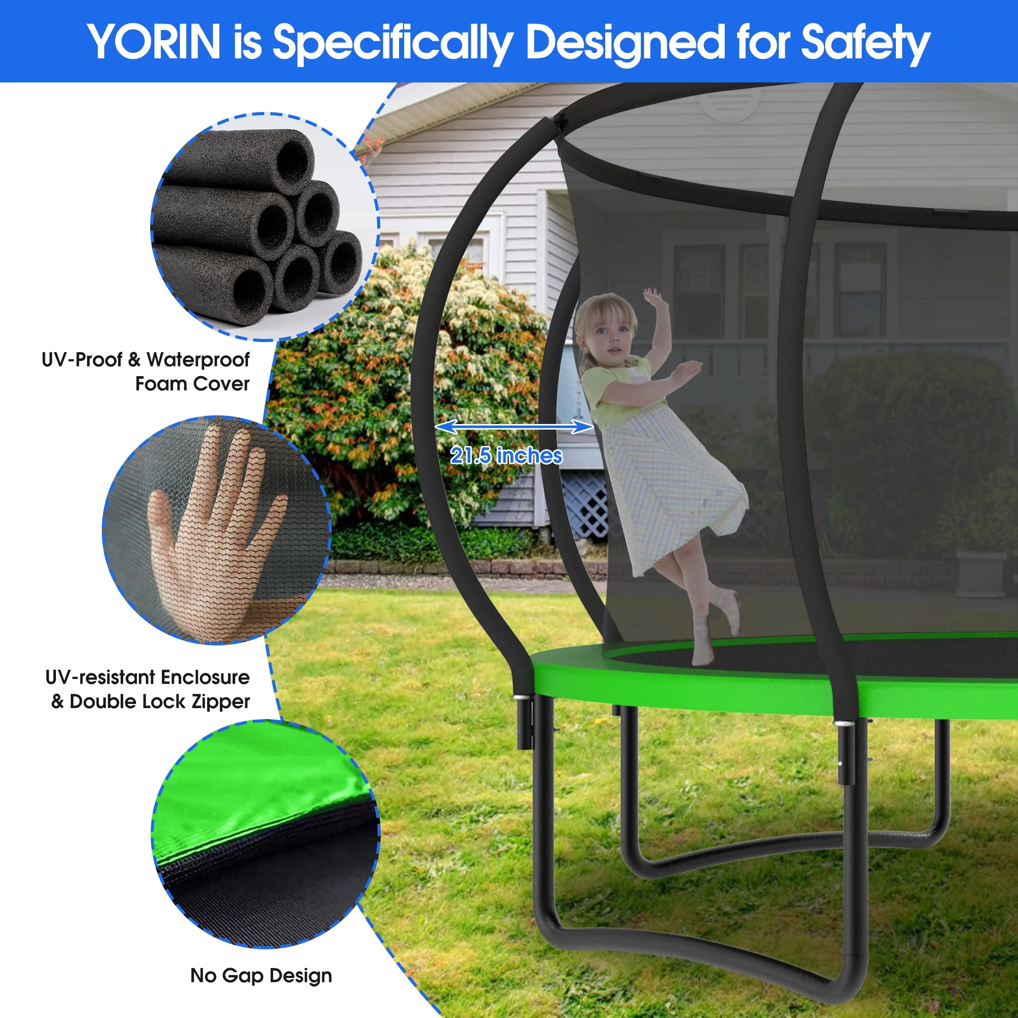 YORIN Trampoline with Trampoline Light, 1200LBS 12FT Trampoline for 5-6 Kids Adults, Recreational Trampoline with Basketball Hoop, Ladder, Galvanized Outdoor Heavy Duty Trampoline - Image 13