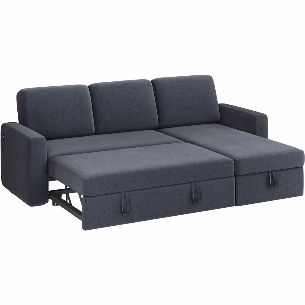 Alden Design Reversible Sectional Sofa with USB & Type-C Ports for Livingroom, Light Gray - Image 7