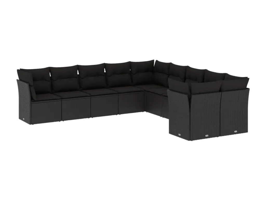 Set de sofás de jardín 10 piezas cojines ratán sintético negro vynb33014