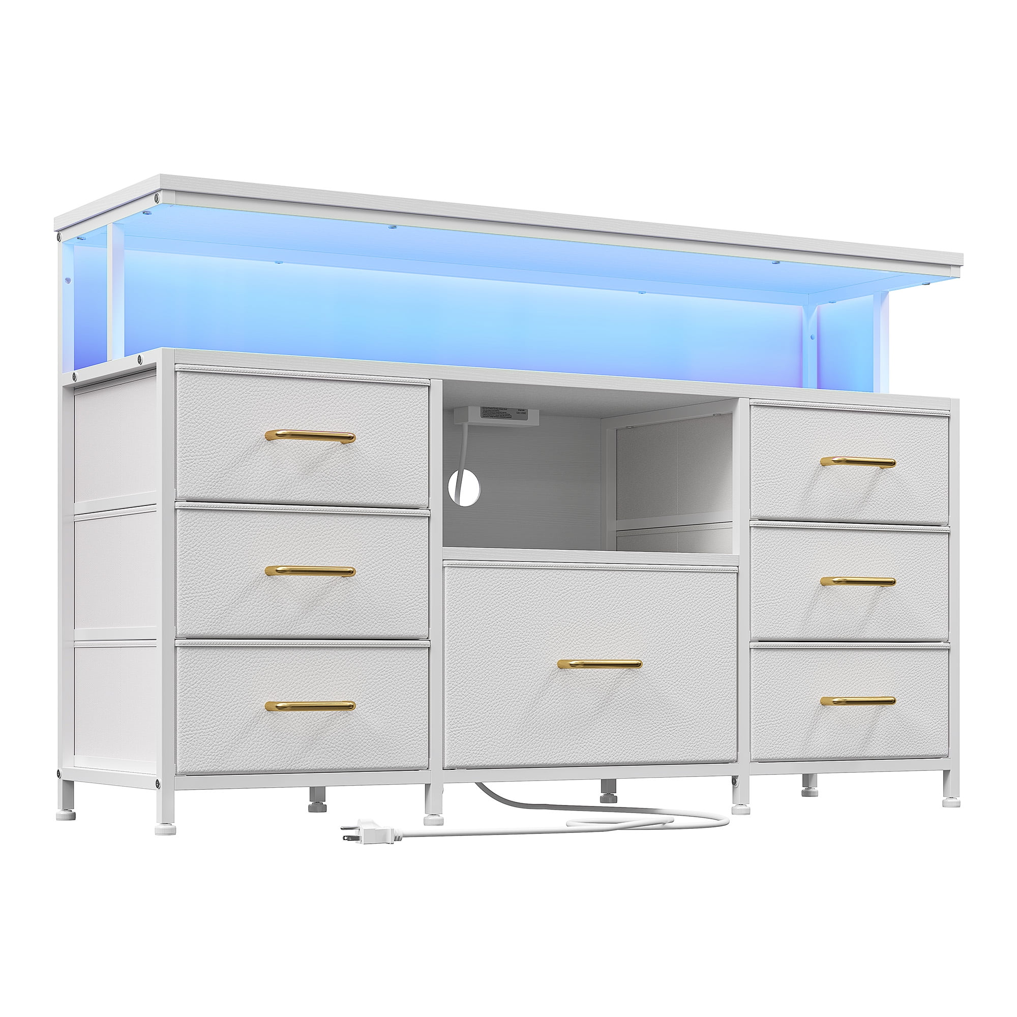 EnHomee Dressers for bedroom TV Stand with Power Outlets &LED Lights Wide Dresser with 10 Drawers&Side Pockets & Hook Fabric Chest of Drawers,Black - Image 21