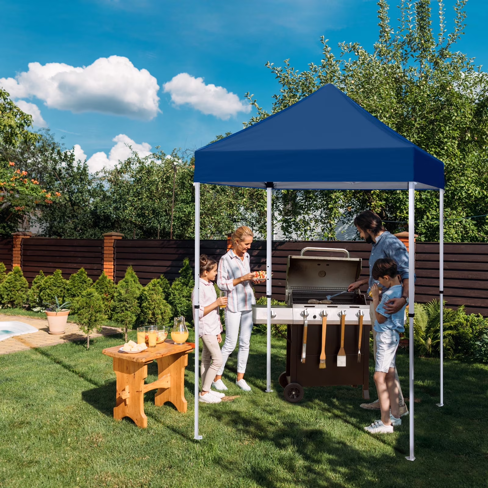 EAGLE PEAK 5x5 Pop up Canopy Tent Instant Outdoor Canopy Easy Set - up Straight Leg Folding Shelter（blue）
