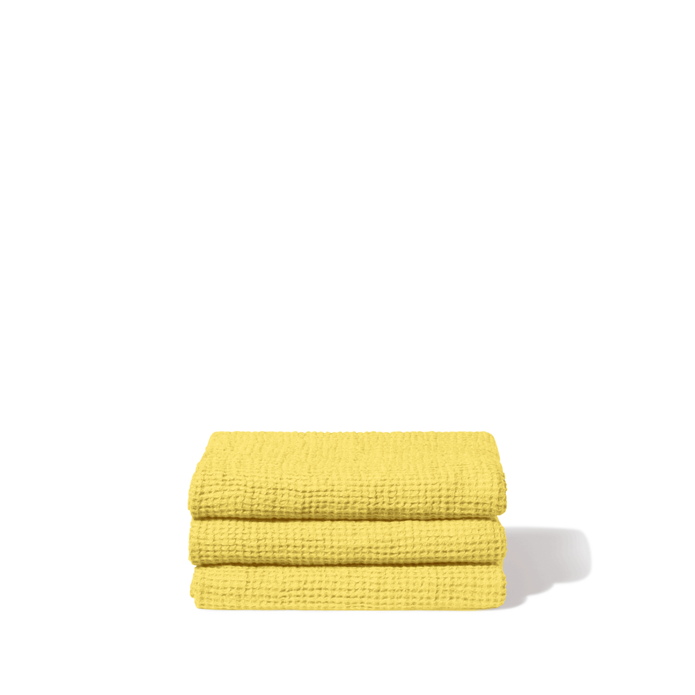 Serviette de bain invité en lin - Nid d'abeille - Jaune Citronnade