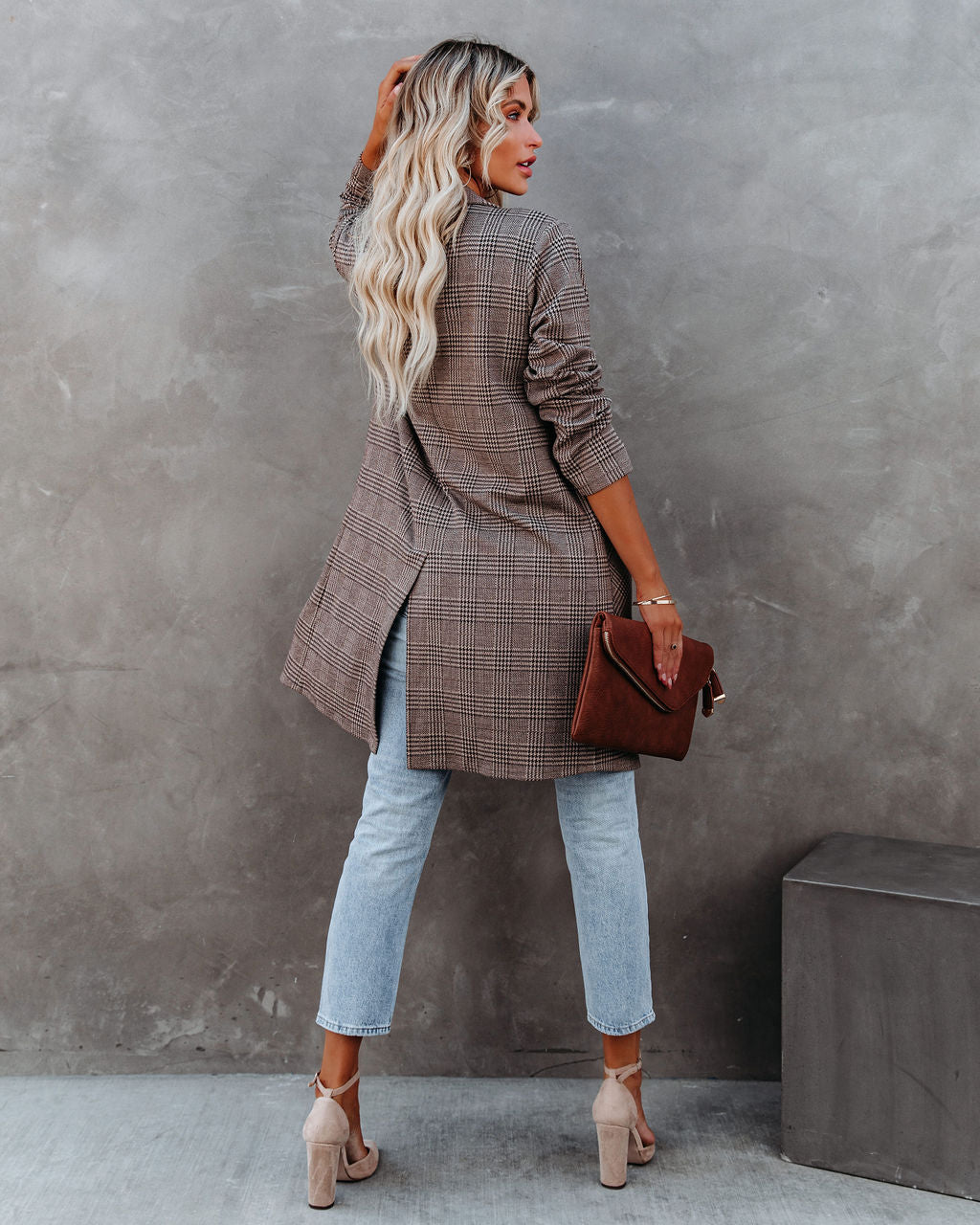 New Jersey Pocketed Plaid Knit Coatigan - Se7enfashion