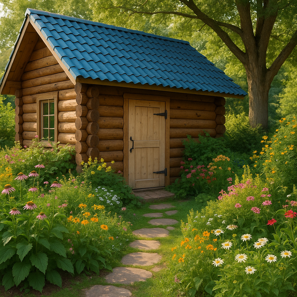 Caseta de jardin de madera Caseta de almacenamiento Madera Natural y Azul Madera maciza Exterior 250×220×260cm