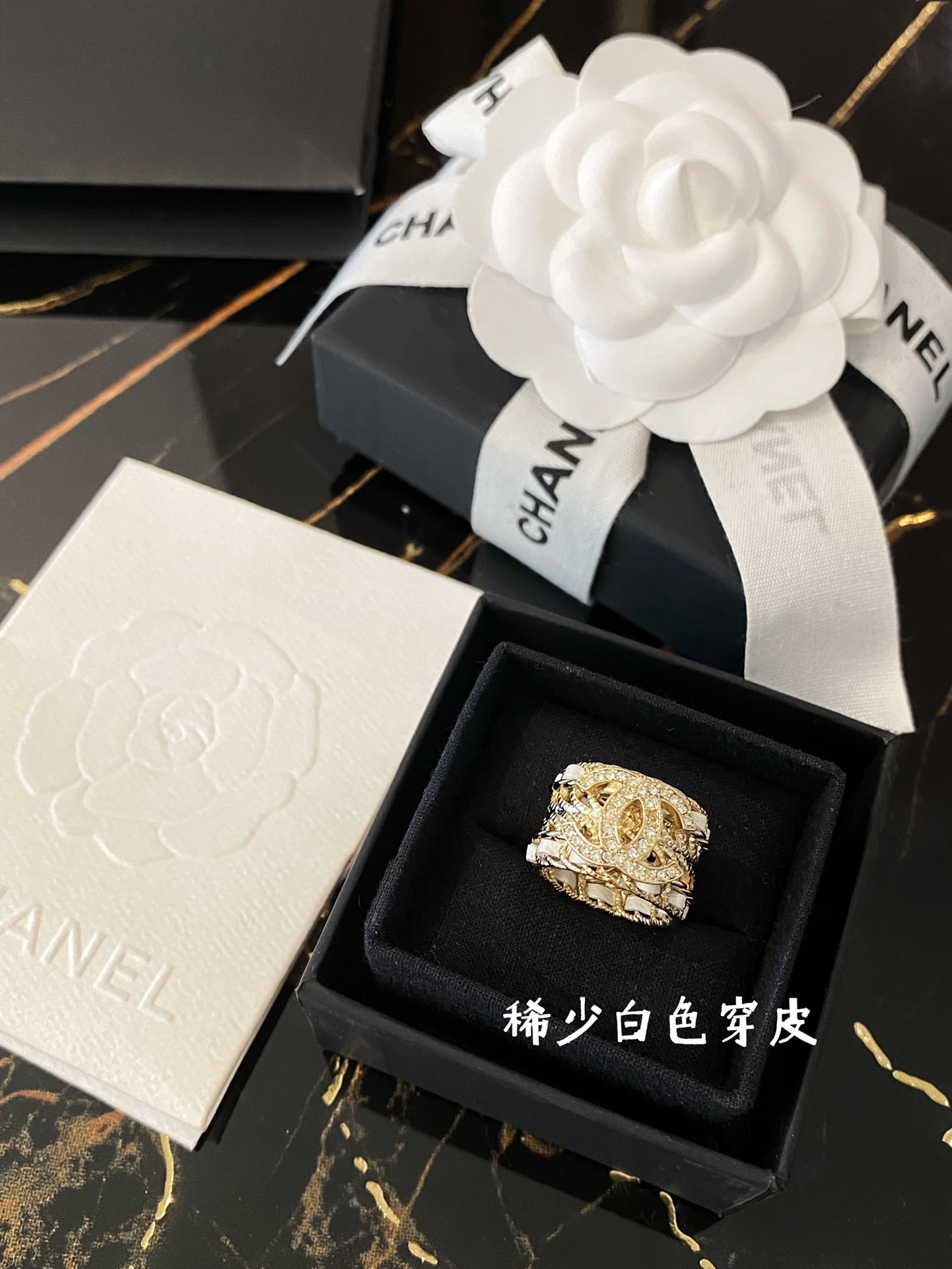 Chanel Wide Hollow Leather Wrap Vintage Ring - Original Replica Club