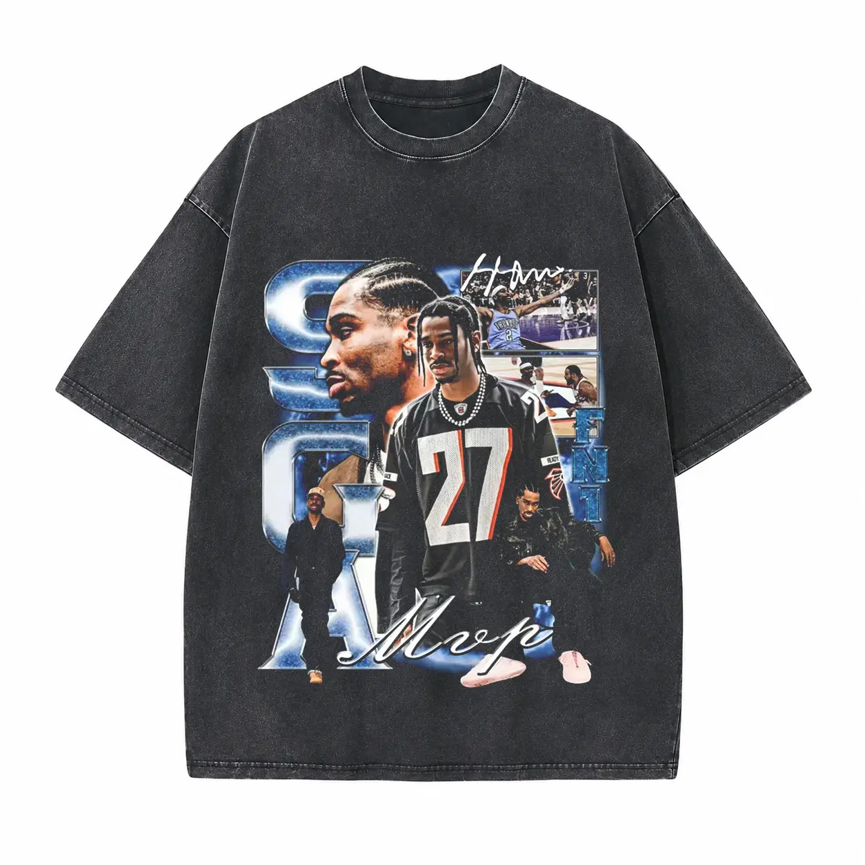 Basketball Icon Collage Printed Unisex Washed T-Shirt
