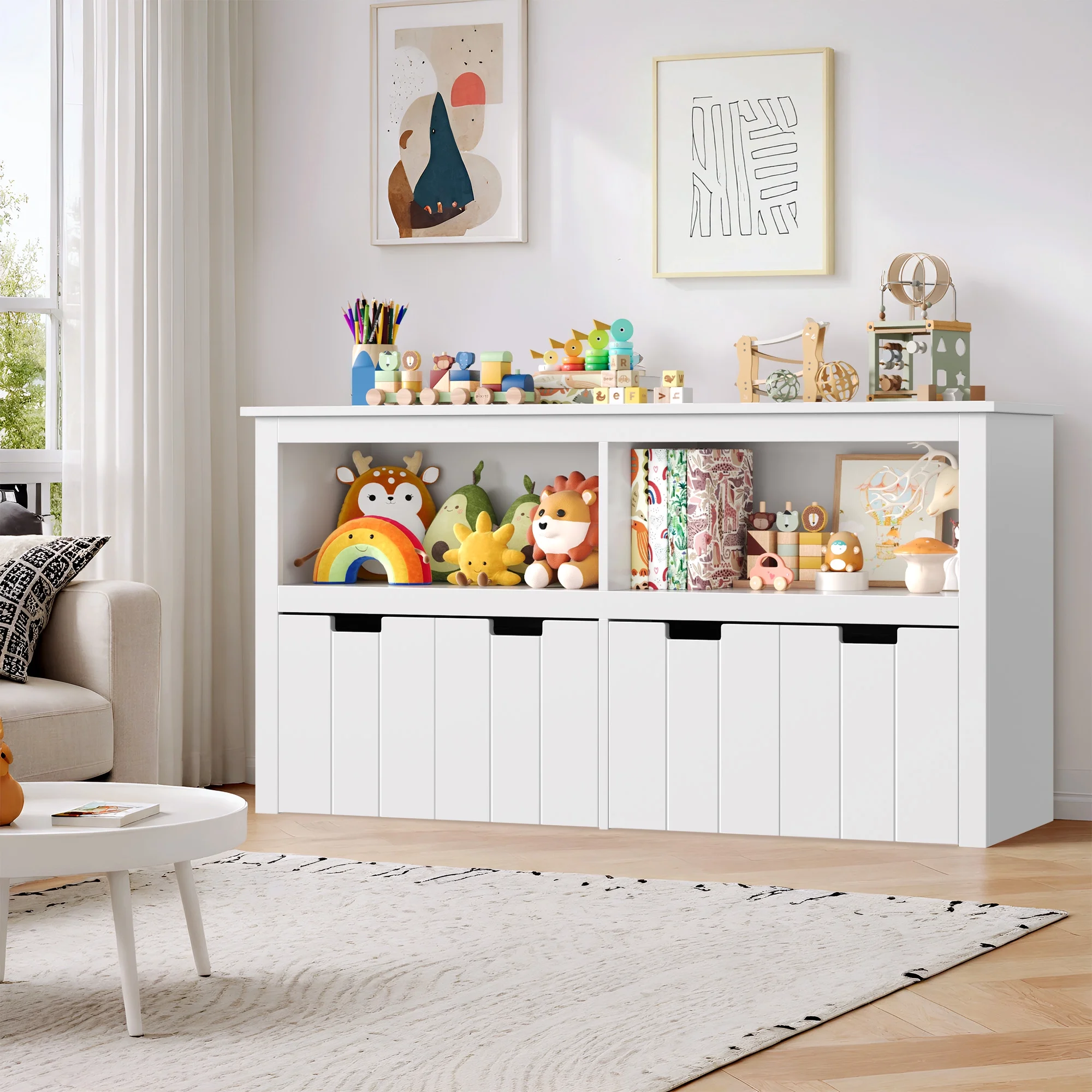 Homfa Kids Toy Storage with 4 Drawers, Cubes Storage Bin with Shelves and Wheels for Kids Living Room, White - Image 5